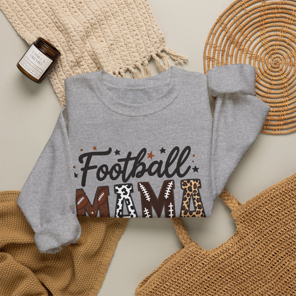 Football Mama Crewneck Sweatshirt — Leopard Print & Bow Mom Fan Pullover
