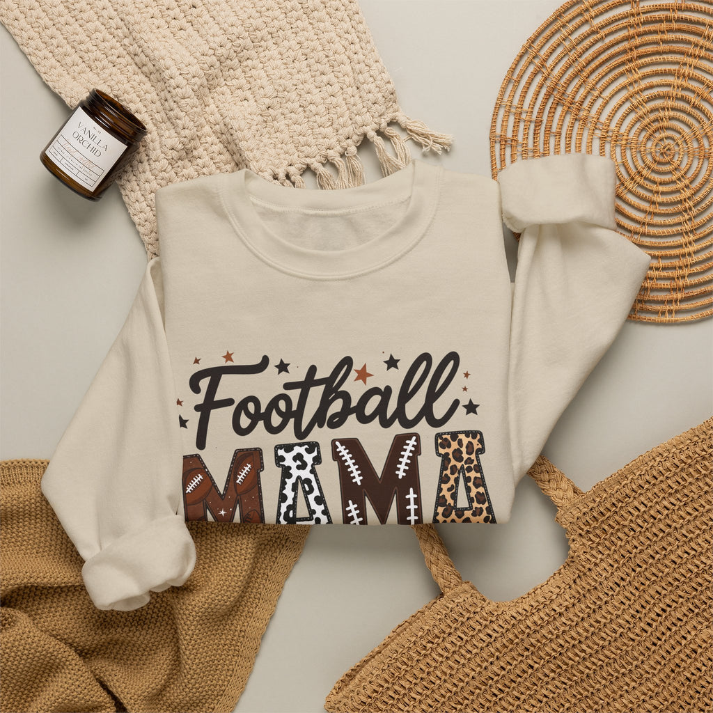 Football Mama Crewneck Sweatshirt — Leopard Print & Bow Mom Fan Pullover