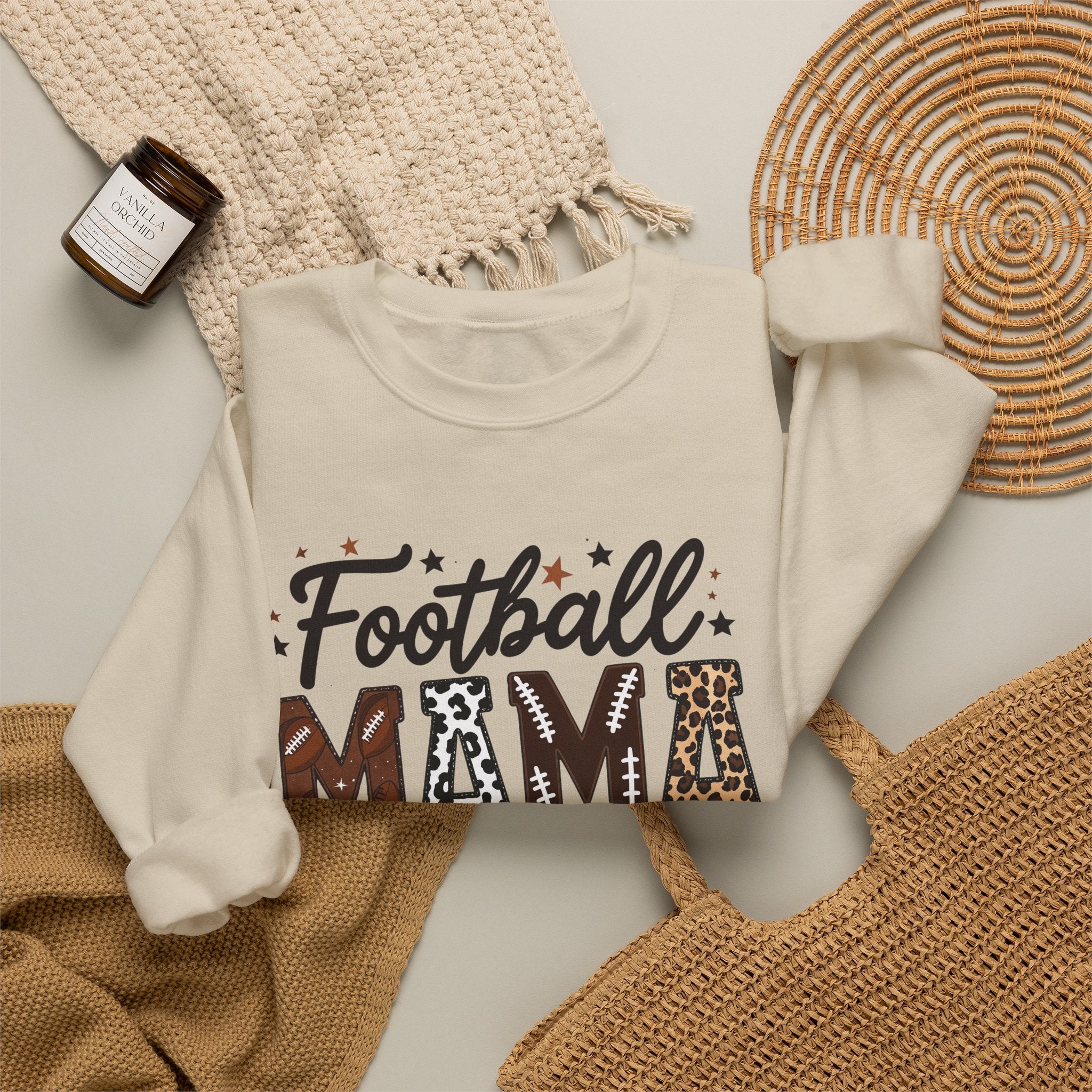 Football Mama Crewneck Sweatshirt — Leopard Print & Bow Mom Fan Pullover