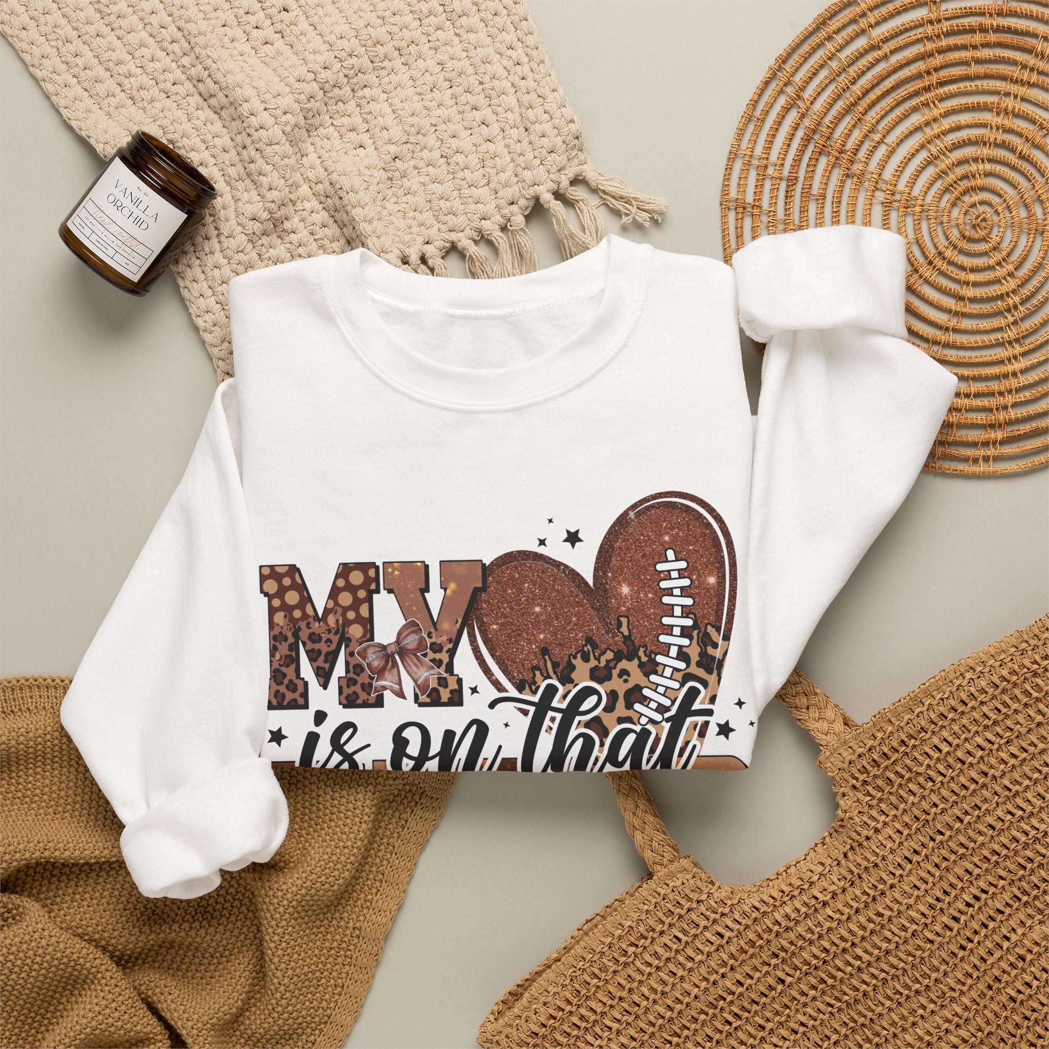 Crewneck Sweatshirt - "My Heart Is On That Field" Football Mom Pullover