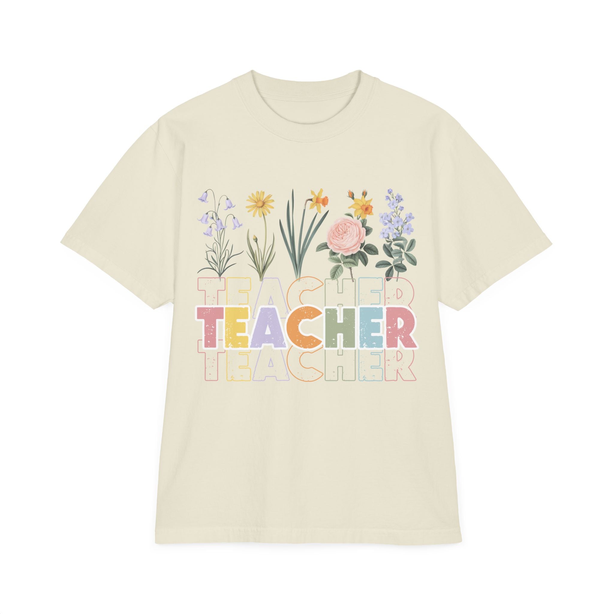 Floral "Teacher" T-Shirt — Pastel Garden Gift for Educators