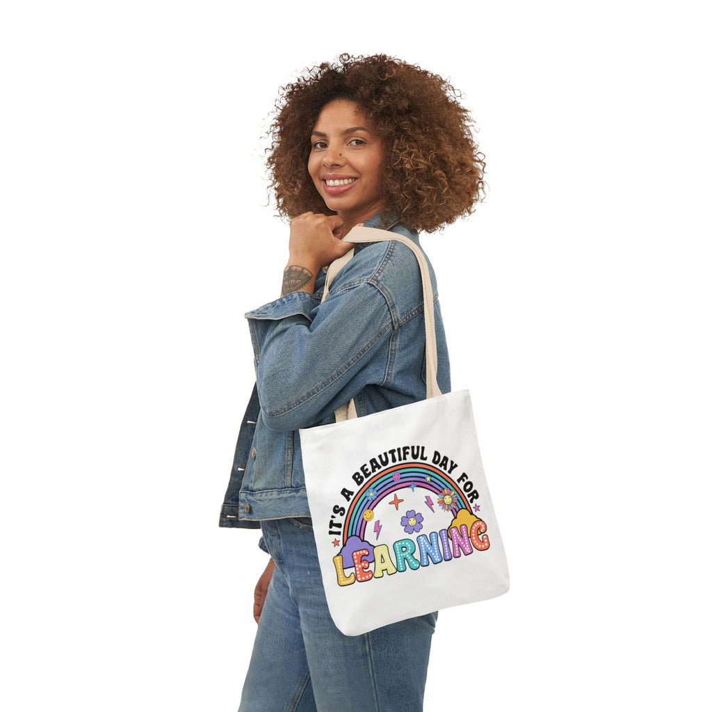 Learning Rainbow Tote Bag — "It's a Beautiful Day for Learning" Canvas Tote