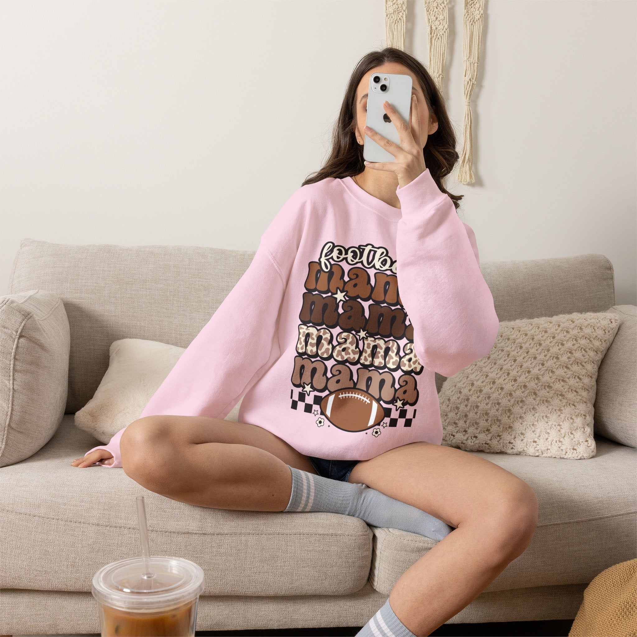 Football Mama Crewneck Sweatshirt — Retro Stacked "Mama" Design for Game Day