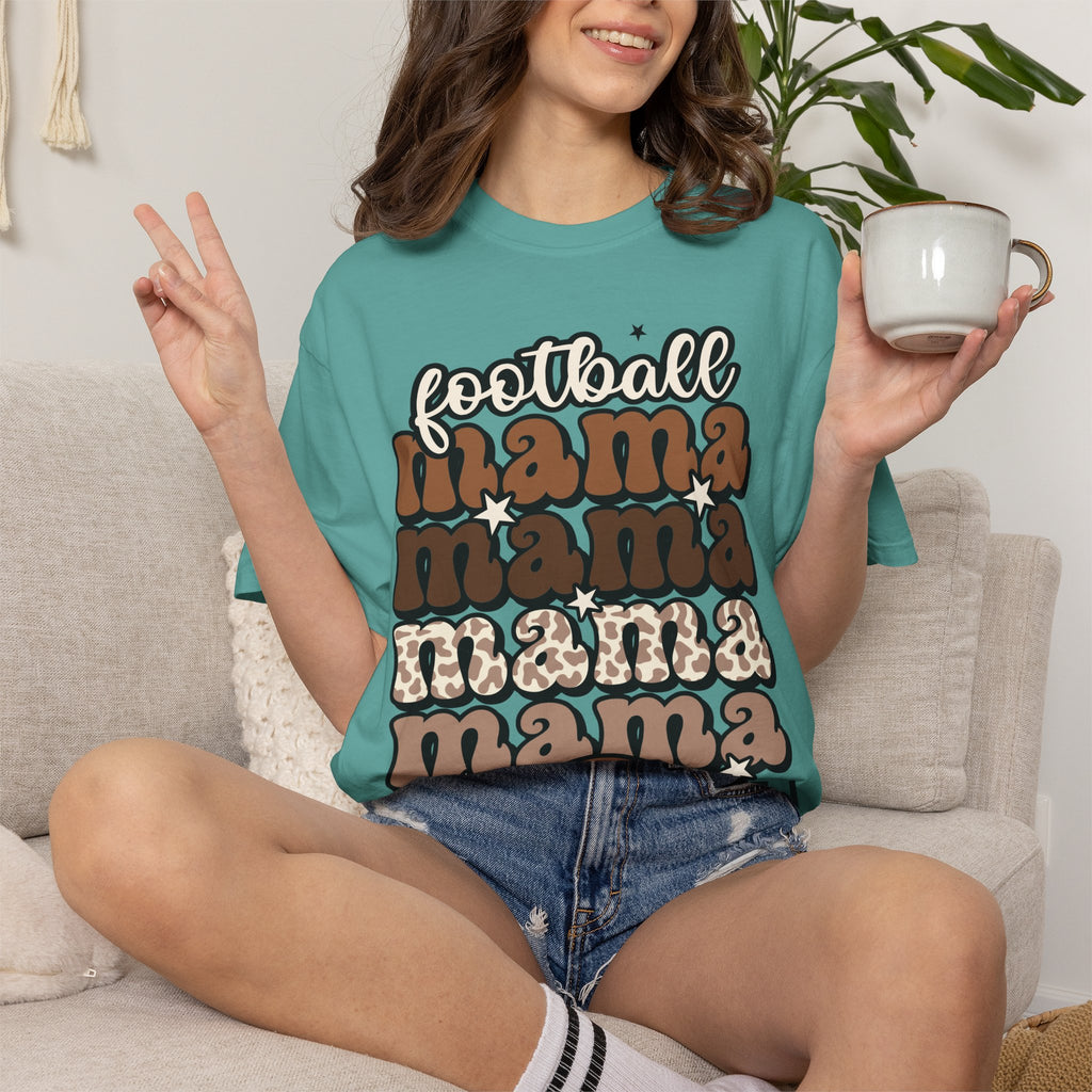 Football Mama T-Shirt — Retro Stacked 'mama' Design with Football Graphic