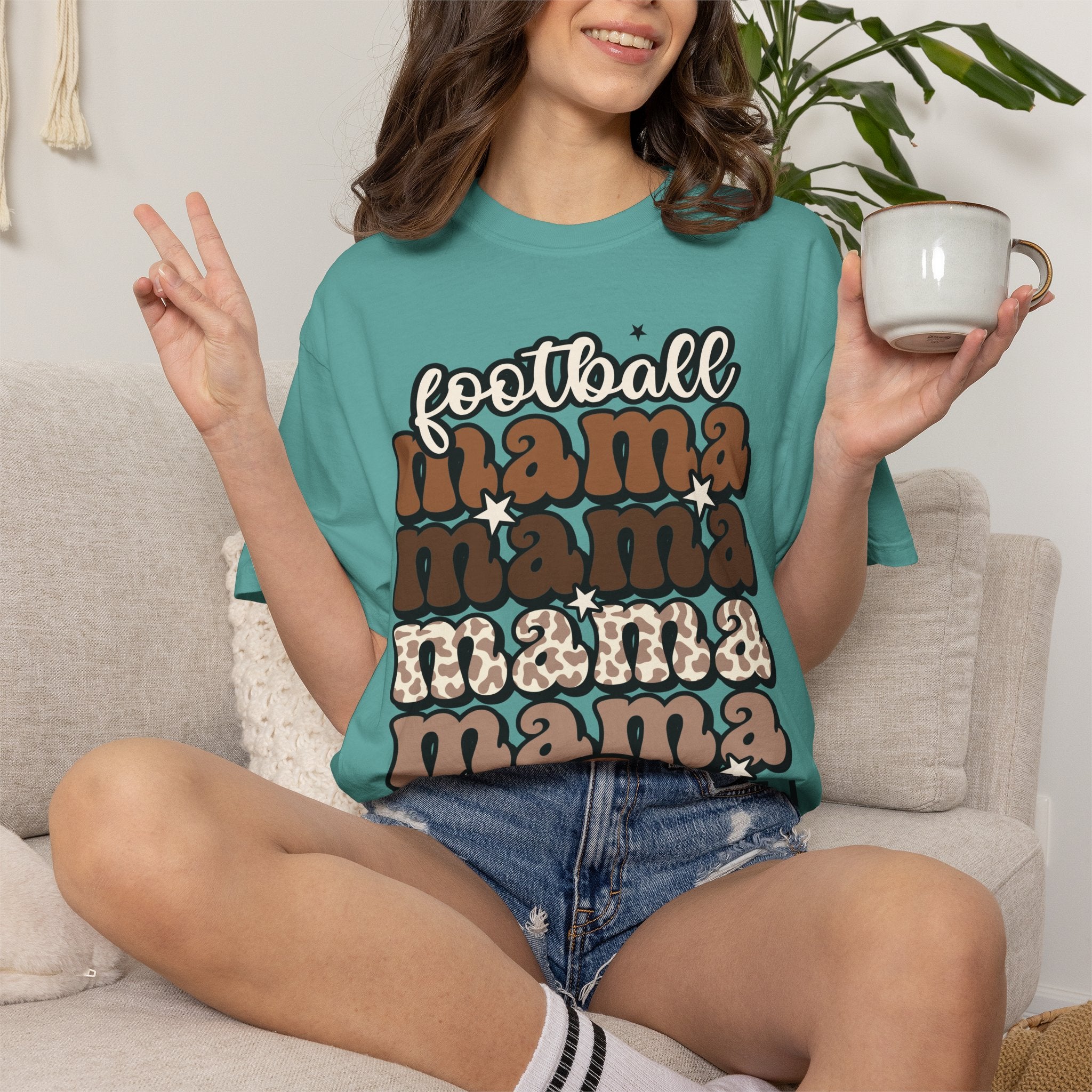 Football Mama T-Shirt — Retro Stacked 'mama' Design with Football Graphic