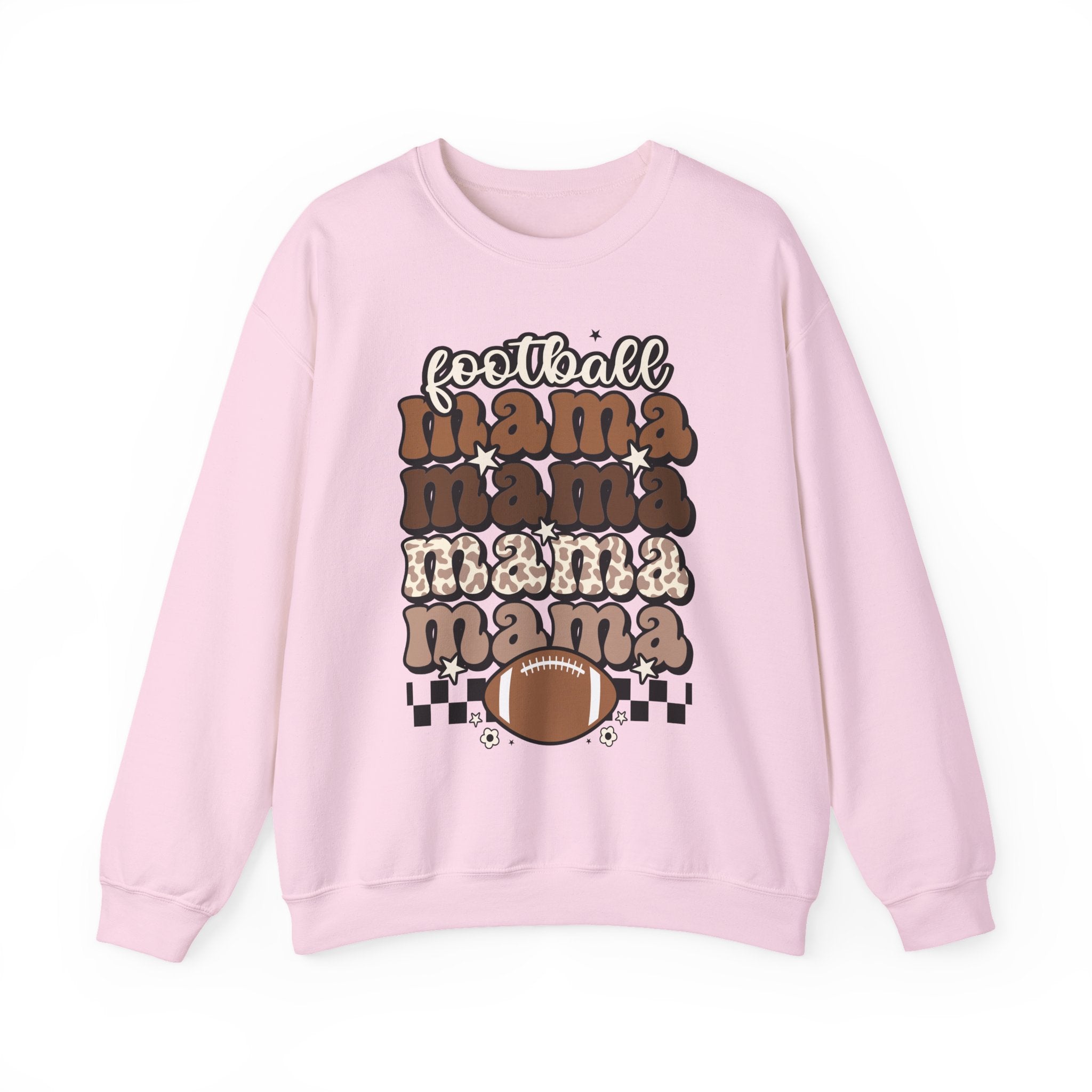 Football Mama Crewneck Sweatshirt — Retro Stacked "Mama" Design for Game Day