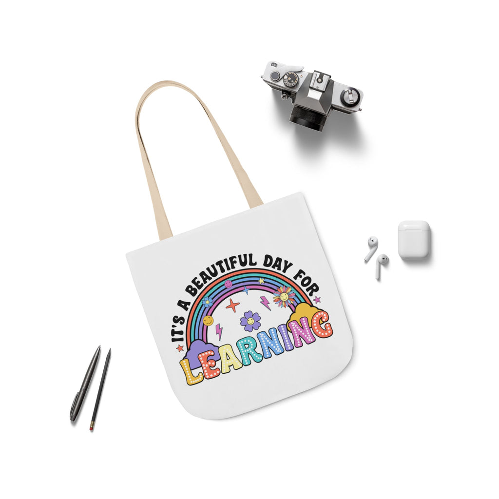 Learning Rainbow Tote Bag — "It's a Beautiful Day for Learning" Canvas Tote