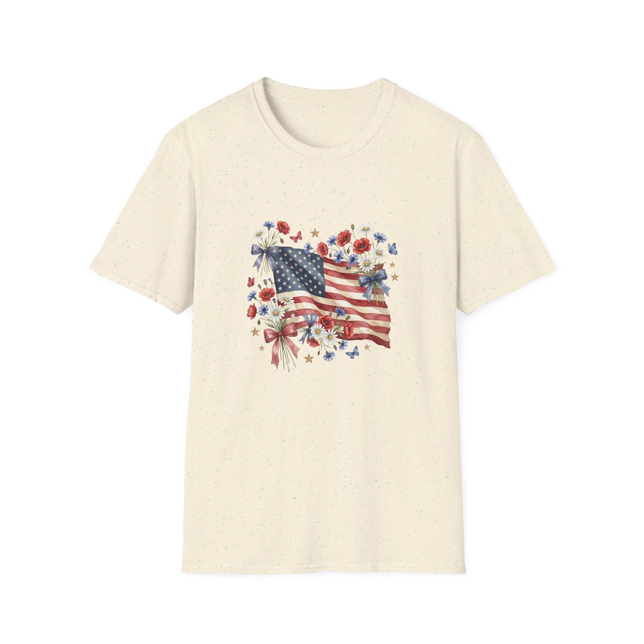 American Flag Floral Tee | Patriotic Flag T-Shirt, Vintage Stars & Roses