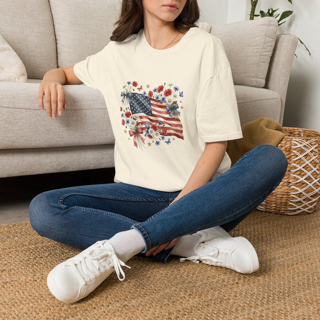 American Flag Floral Tee | Patriotic Flag T-Shirt, Vintage Stars & Roses