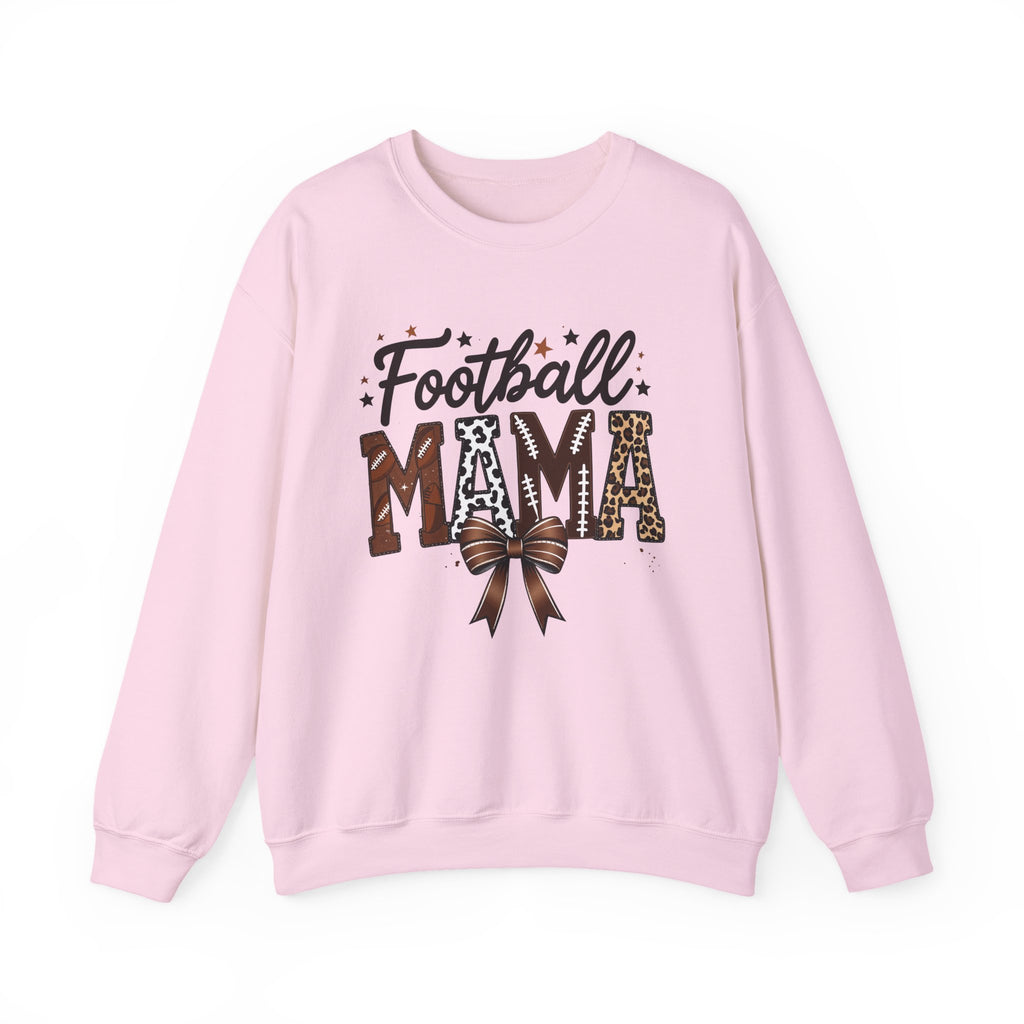 Football Mama Crewneck Sweatshirt — Leopard Print & Bow Mom Fan Pullover