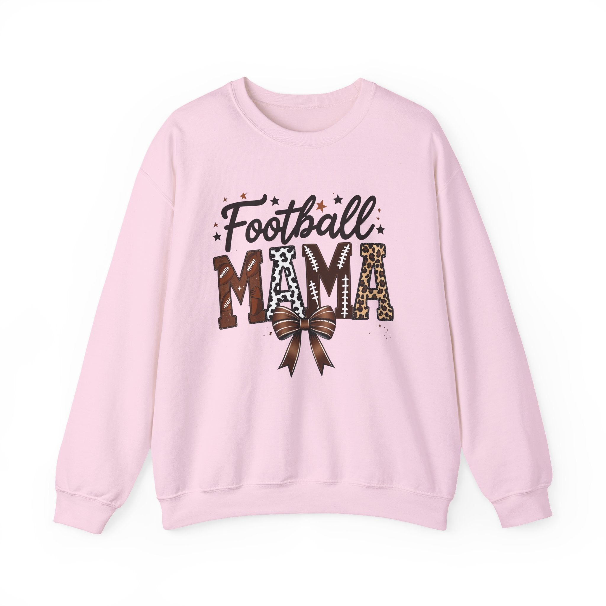 Football Mama Crewneck Sweatshirt — Leopard Print & Bow Mom Fan Pullover