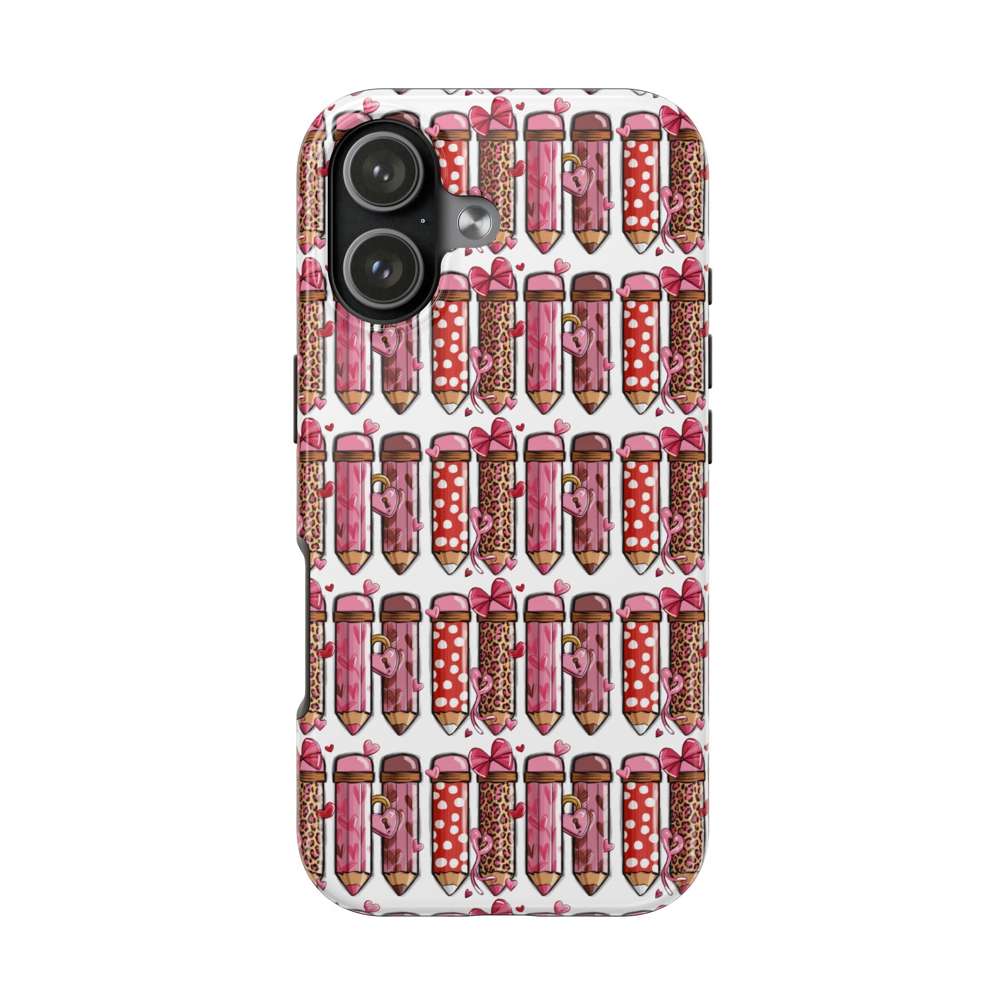 Pink Pencil Pattern Tough Phone Case — Cute School Supplies iPhone Cover