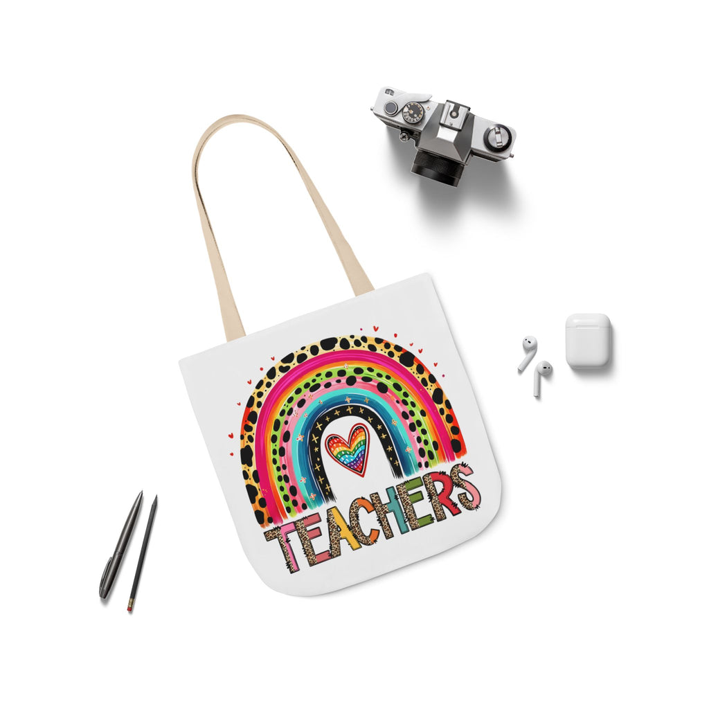 Teacher Rainbow Canvas Tote Bag – Colorful Heart & 'Teachers' Design, Gift for Educators