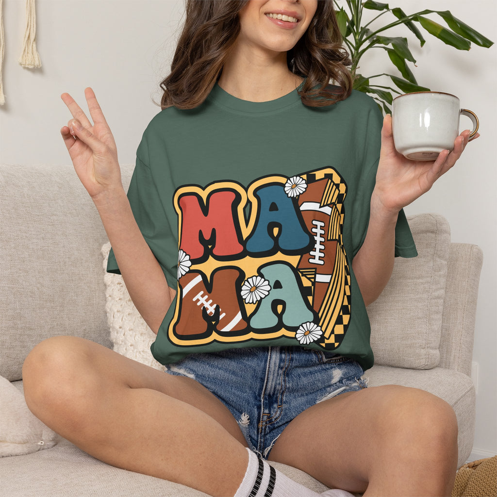 Mama Football Daisy T-Shirt — Retro Floral Mom Football Tee