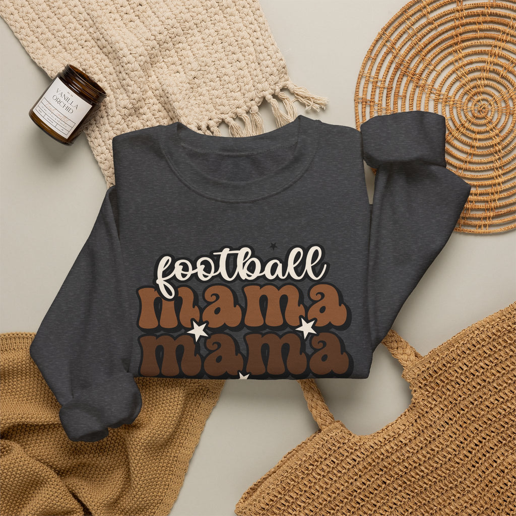 Football Mama Crewneck Sweatshirt — Retro Stacked "Mama" Design for Game Day