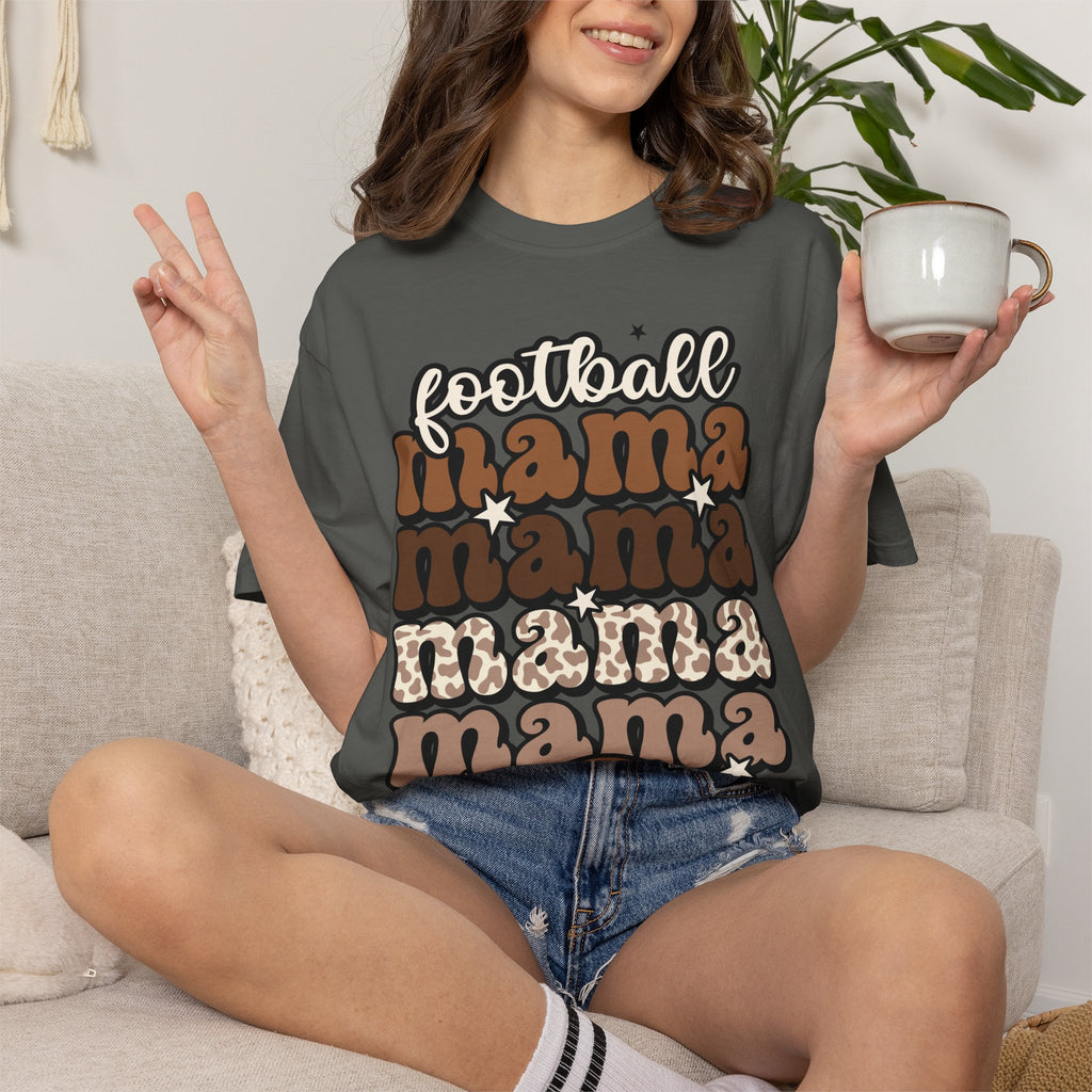 Football Mama T-Shirt — Retro Stacked 'mama' Design with Football Graphic