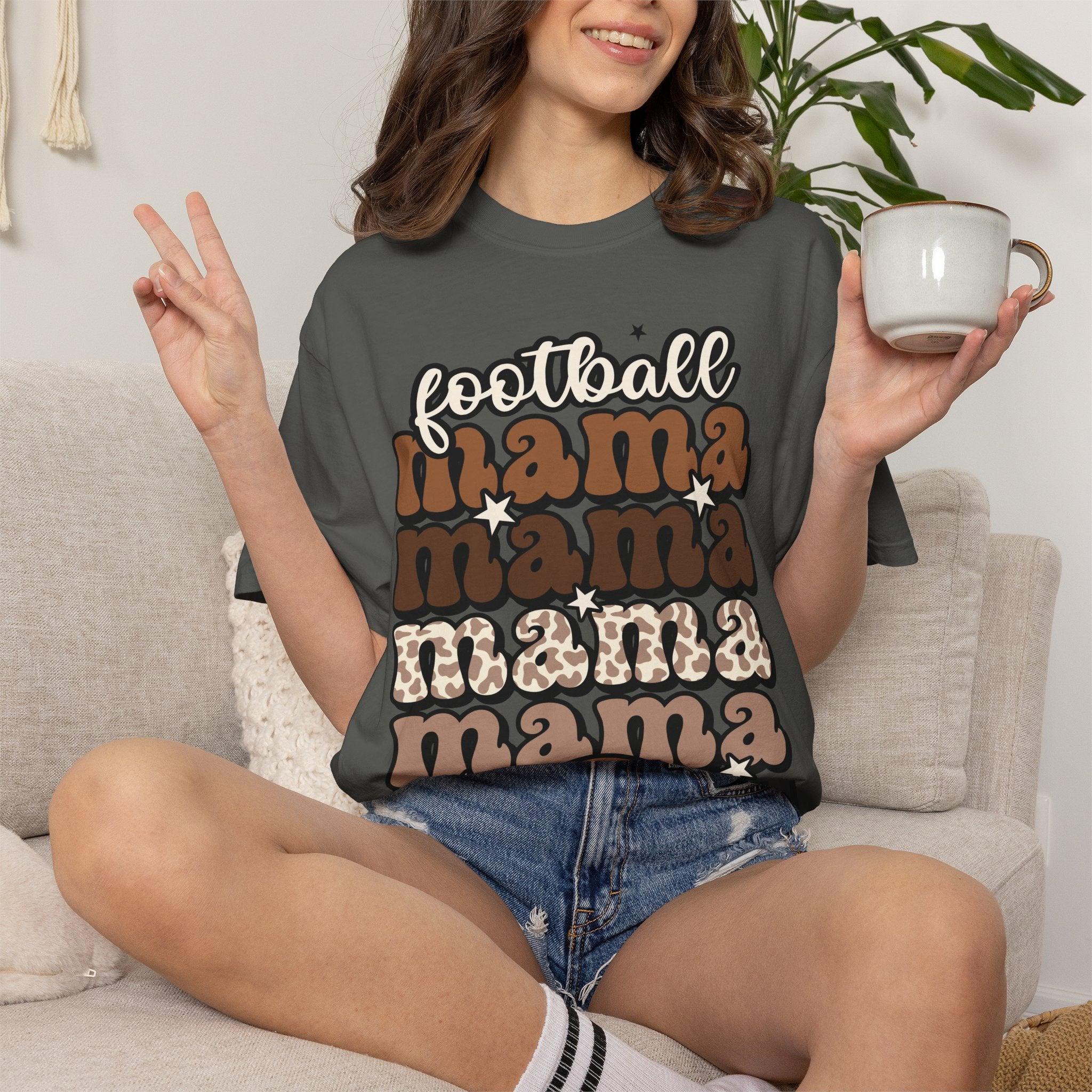 Football Mama T-Shirt — Retro Stacked 'mama' Design with Football Graphic