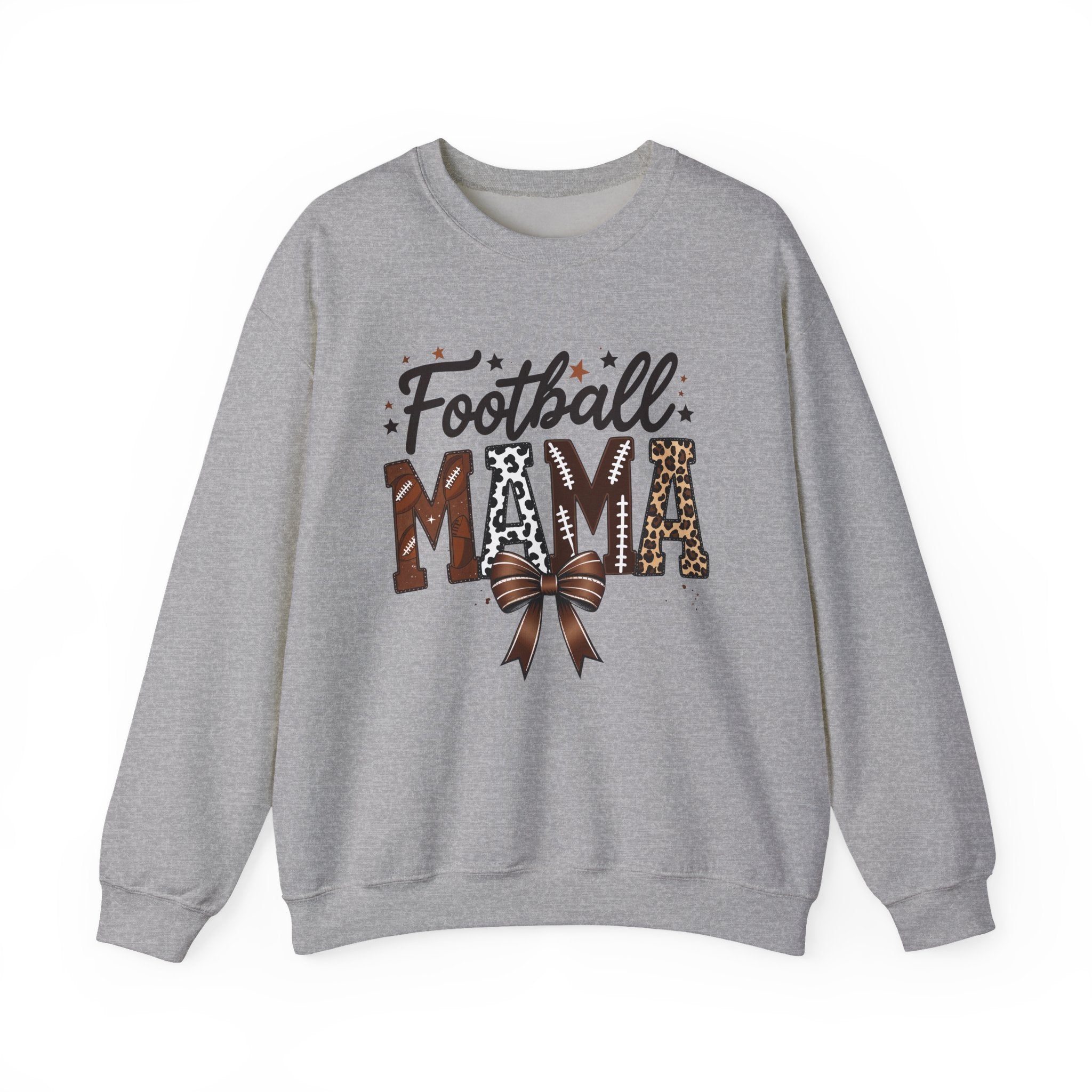 Football Mama Crewneck Sweatshirt — Leopard Print & Bow Mom Fan Pullover