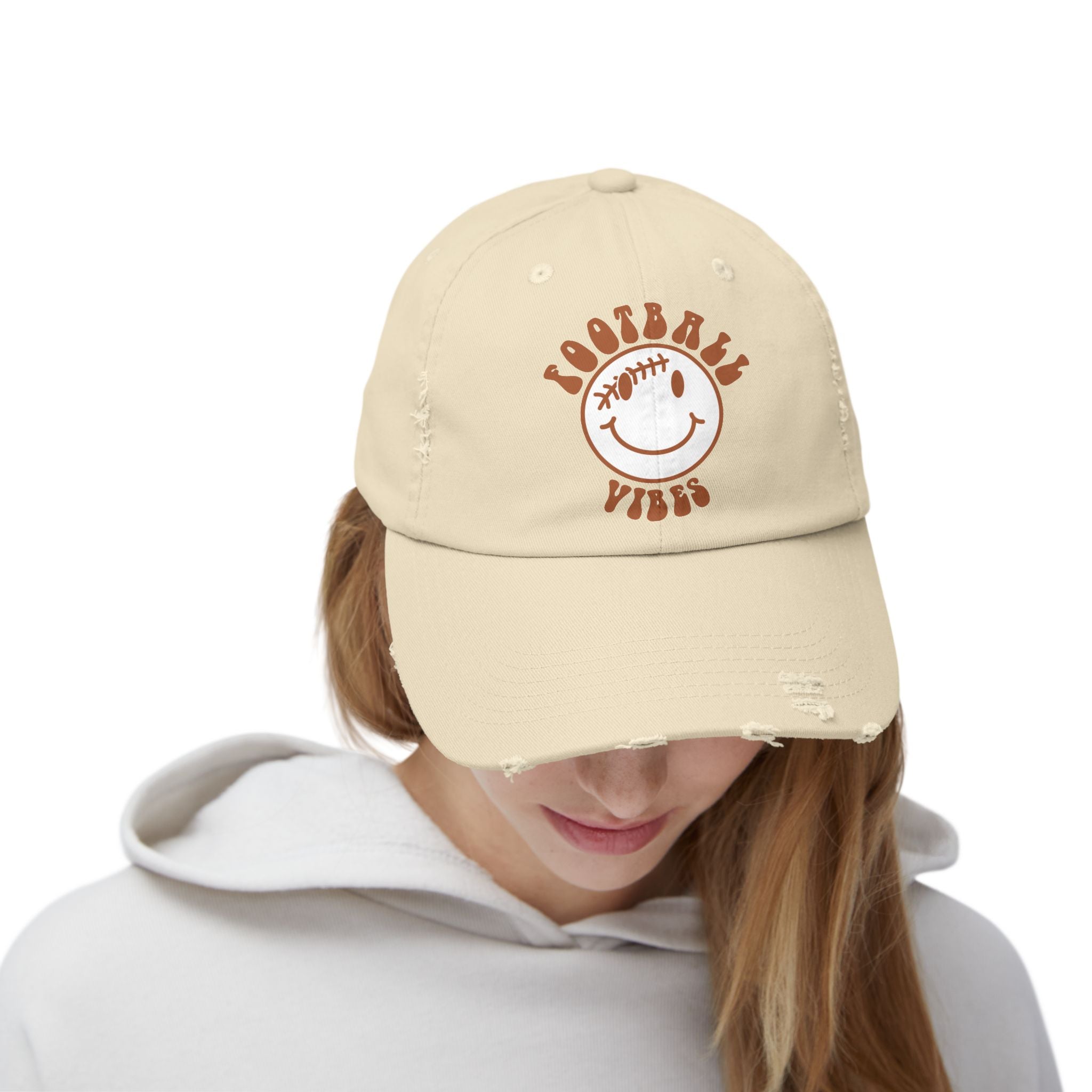 Distressed Baseball Dad Cap — 'Locally Vibes' Smiley Stitch Hat