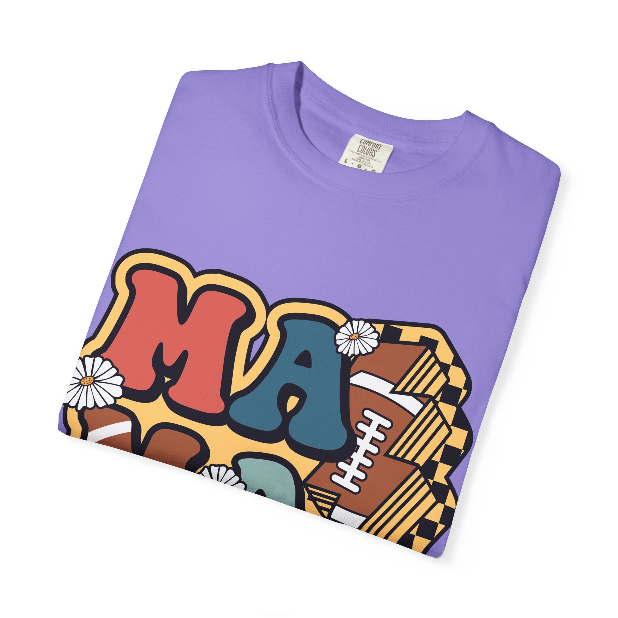 Mama Football Daisy T-Shirt — Retro Floral Mom Football Tee