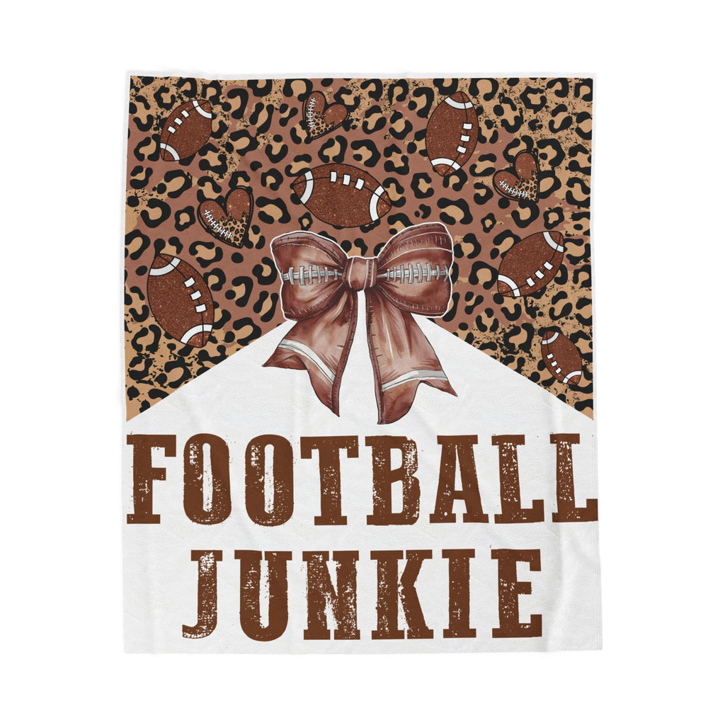 Football Junkie Velveteen Plush Blanket — Leopard Print, Football Bow Throw