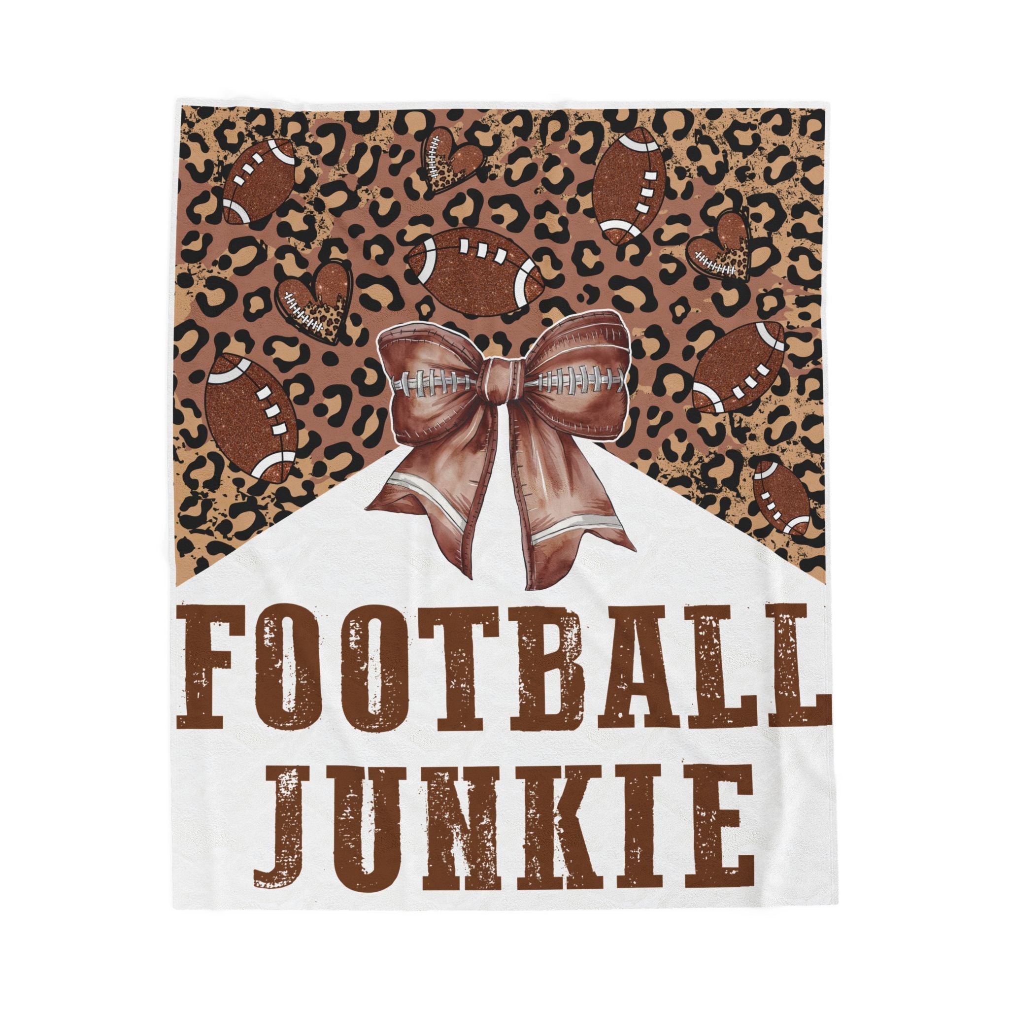 Football Junkie Velveteen Plush Blanket — Leopard Print, Football Bow Throw