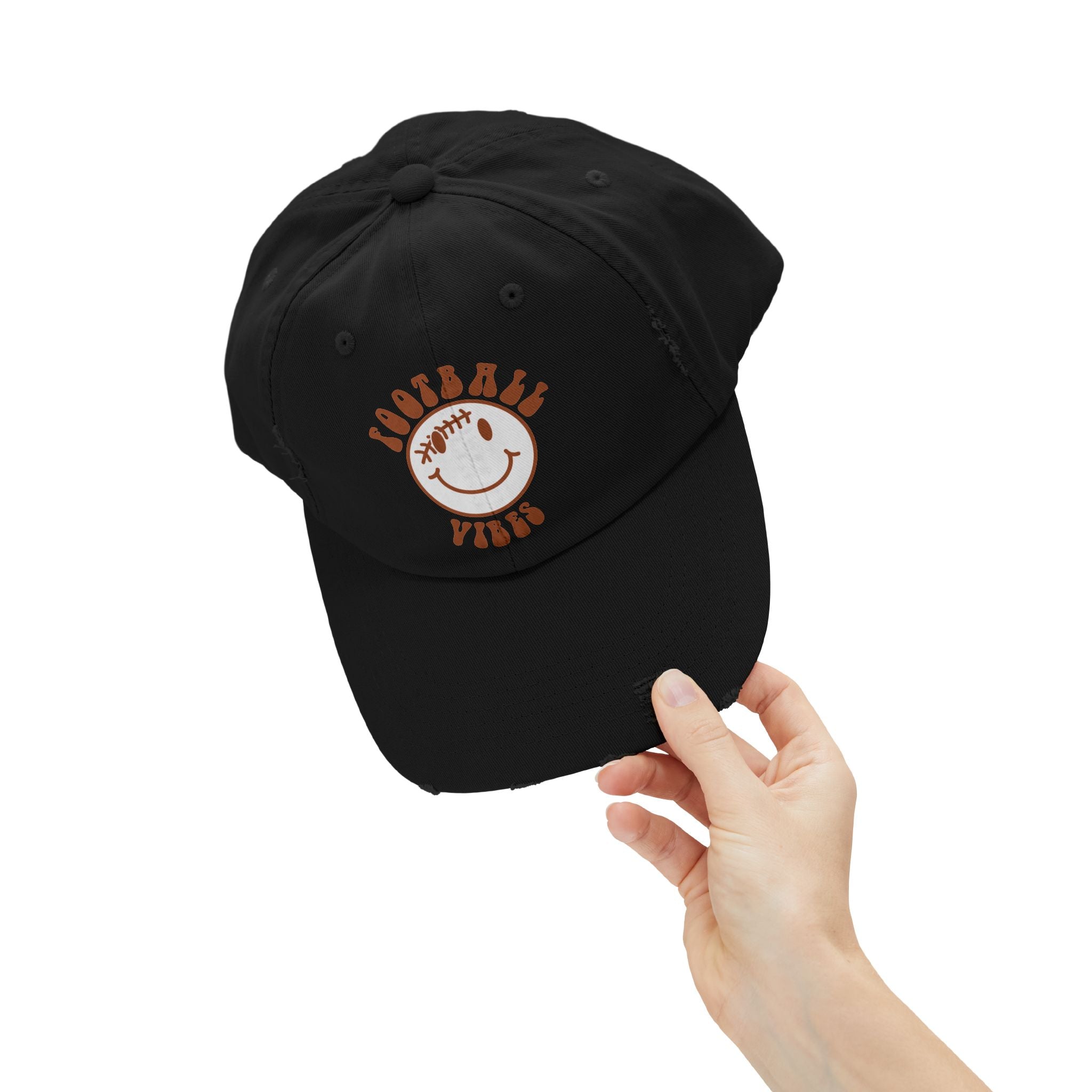 Distressed Baseball Dad Cap — 'Locally Vibes' Smiley Stitch Hat