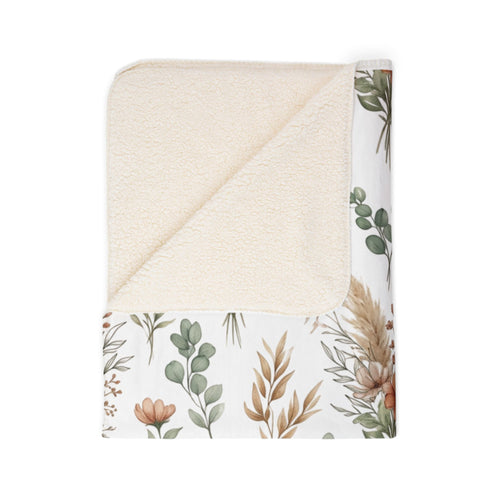 Boho Floral Sherpa Blanket — Rustic Pampas & Eucalyptus Fleece Throw