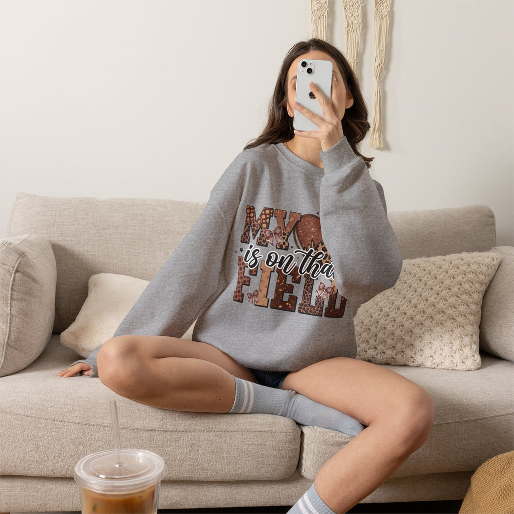 Crewneck Sweatshirt - "My Heart Is On That Field" Football Mom Pullover