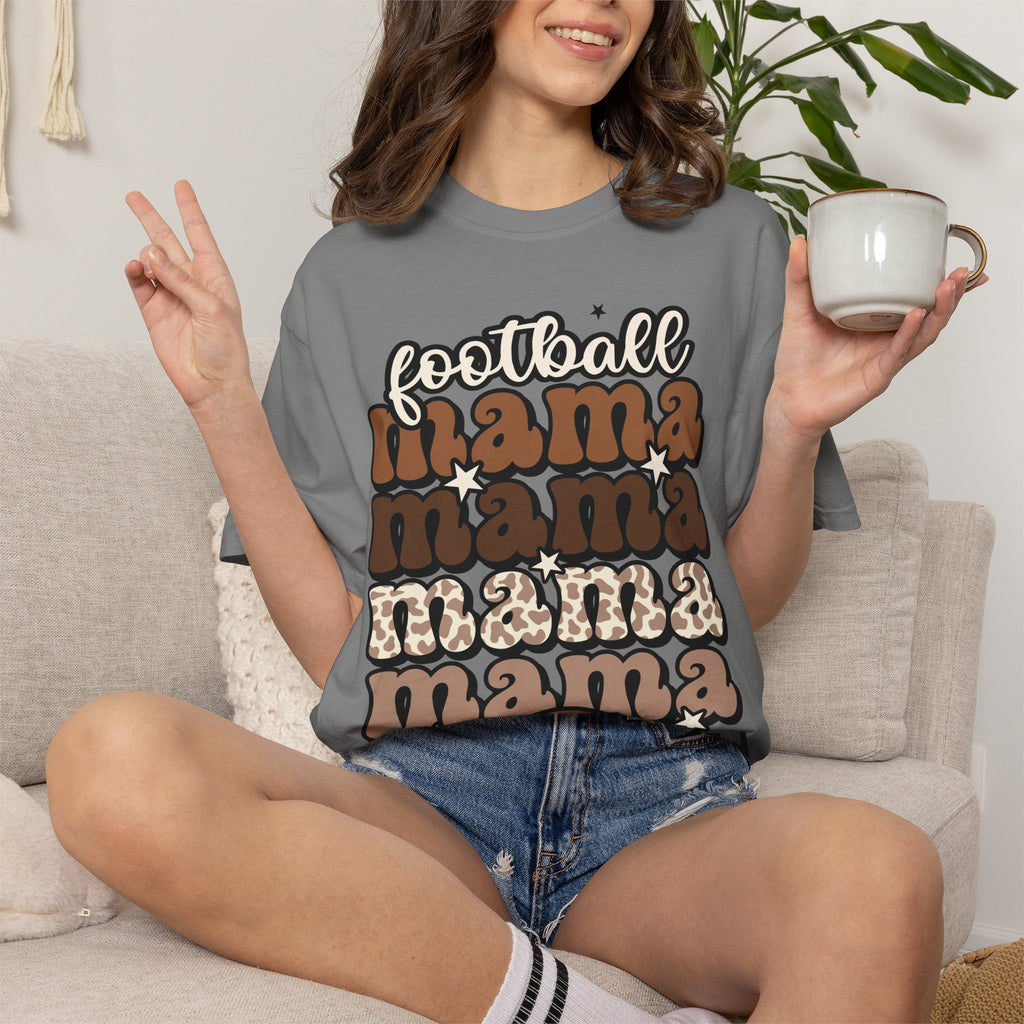 Football Mama T-Shirt — Retro Stacked 'mama' Design with Football Graphic