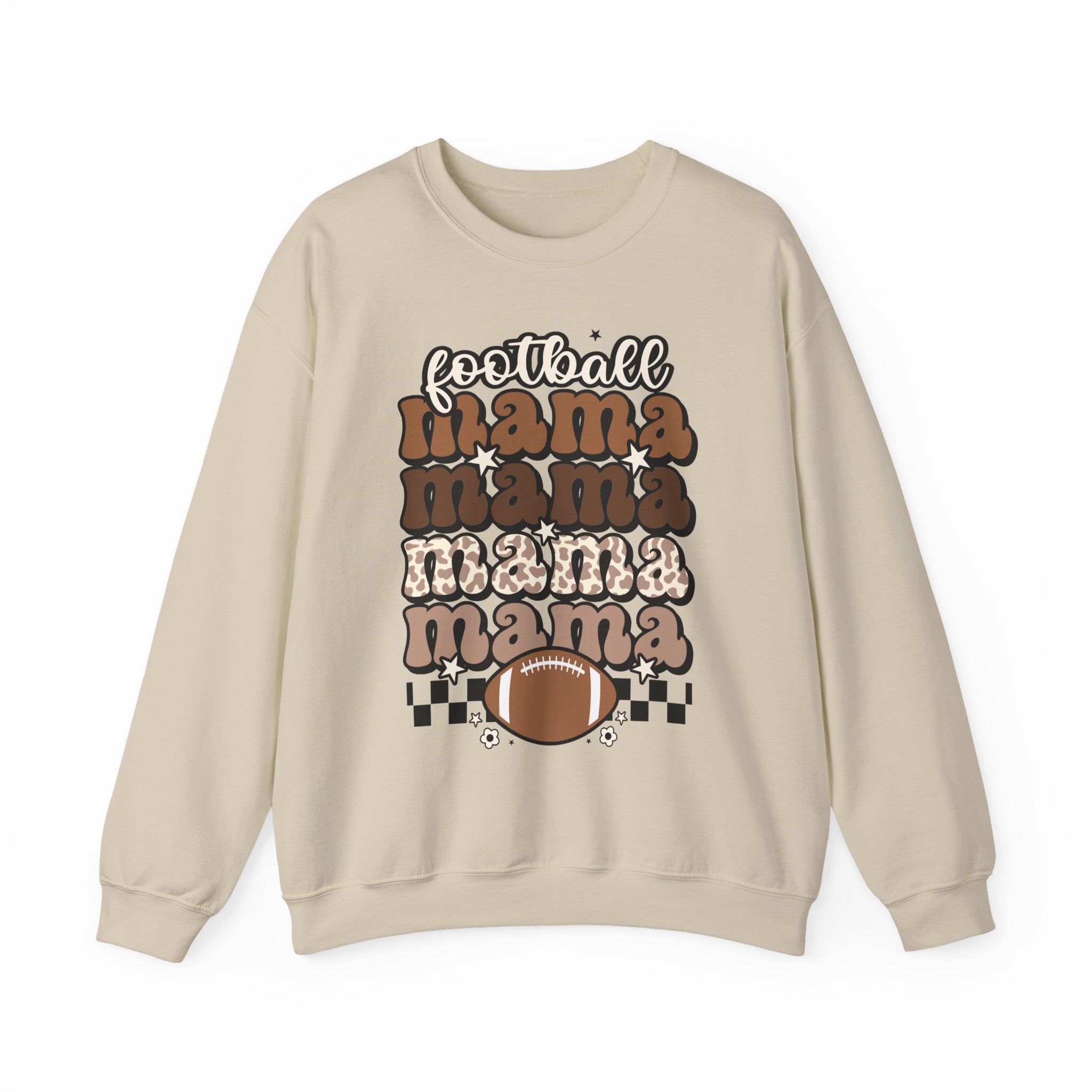 Football Mama Crewneck Sweatshirt — Retro Stacked "Mama" Design for Game Day