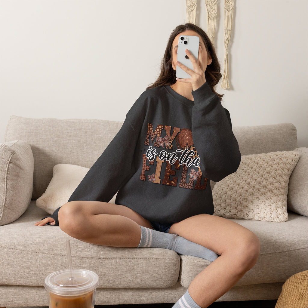 Crewneck Sweatshirt - "My Heart Is On That Field" Football Mom Pullover