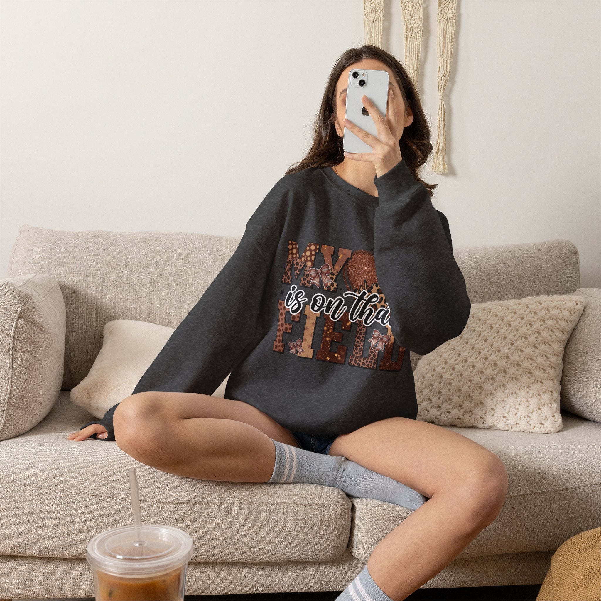 Crewneck Sweatshirt - "My Heart Is On That Field" Football Mom Pullover
