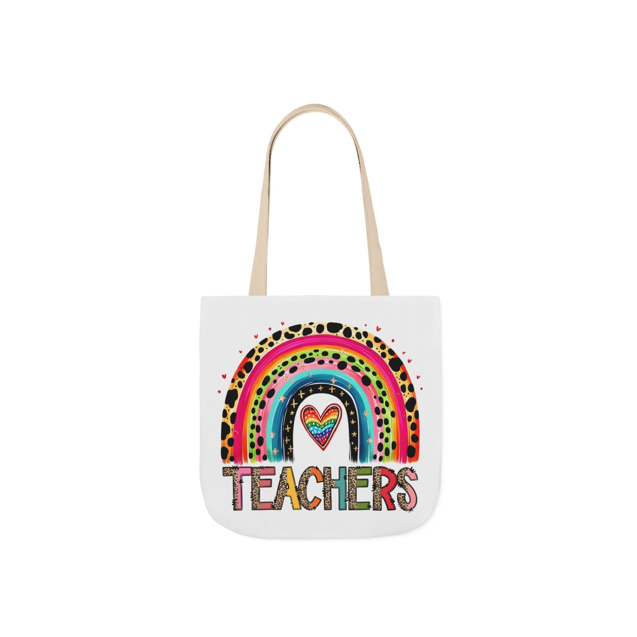 Teacher Rainbow Canvas Tote Bag – Colorful Heart & 'Teachers' Design, Gift for Educators