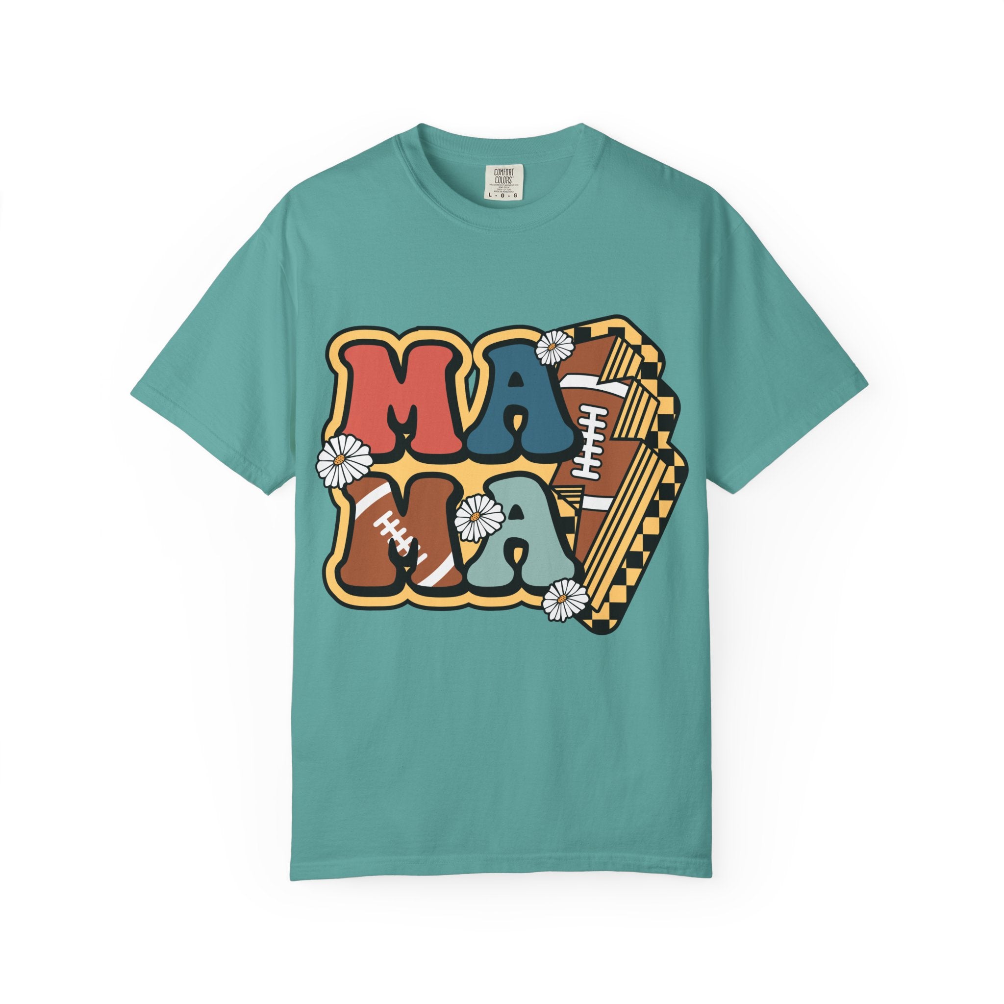 Mama Football Daisy T-Shirt — Retro Floral Mom Football Tee