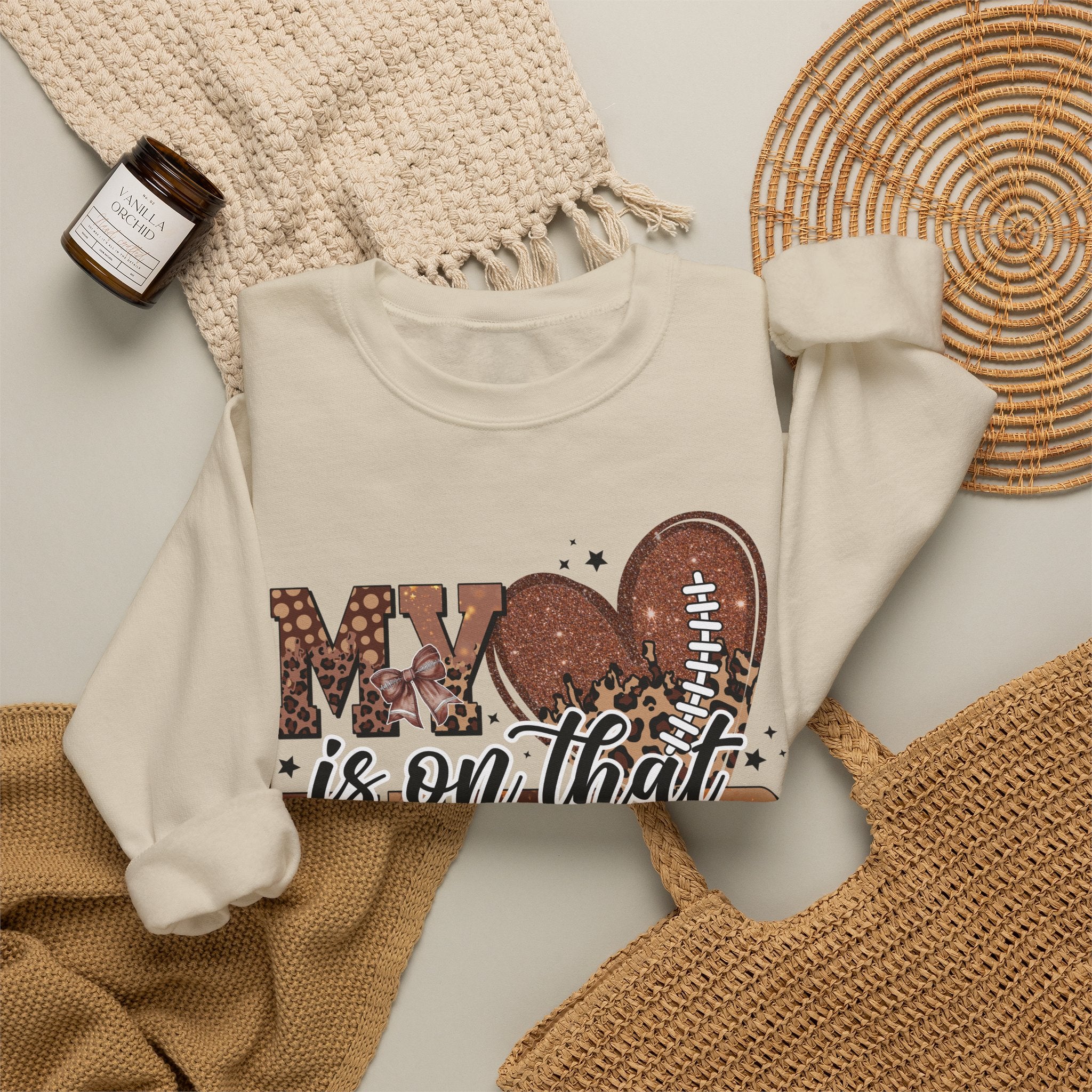 Crewneck Sweatshirt - "My Heart Is On That Field" Football Mom Pullover