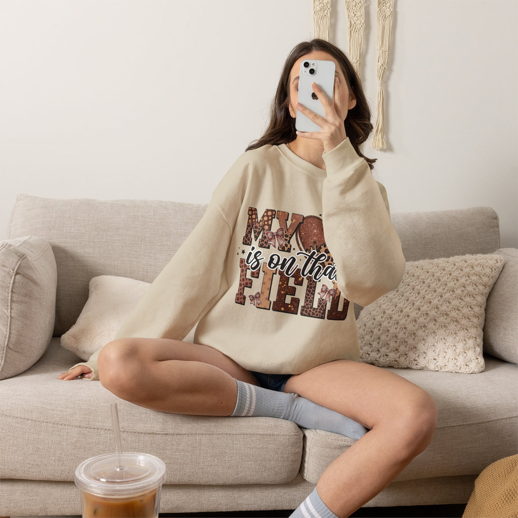 Crewneck Sweatshirt - "My Heart Is On That Field" Football Mom Pullover