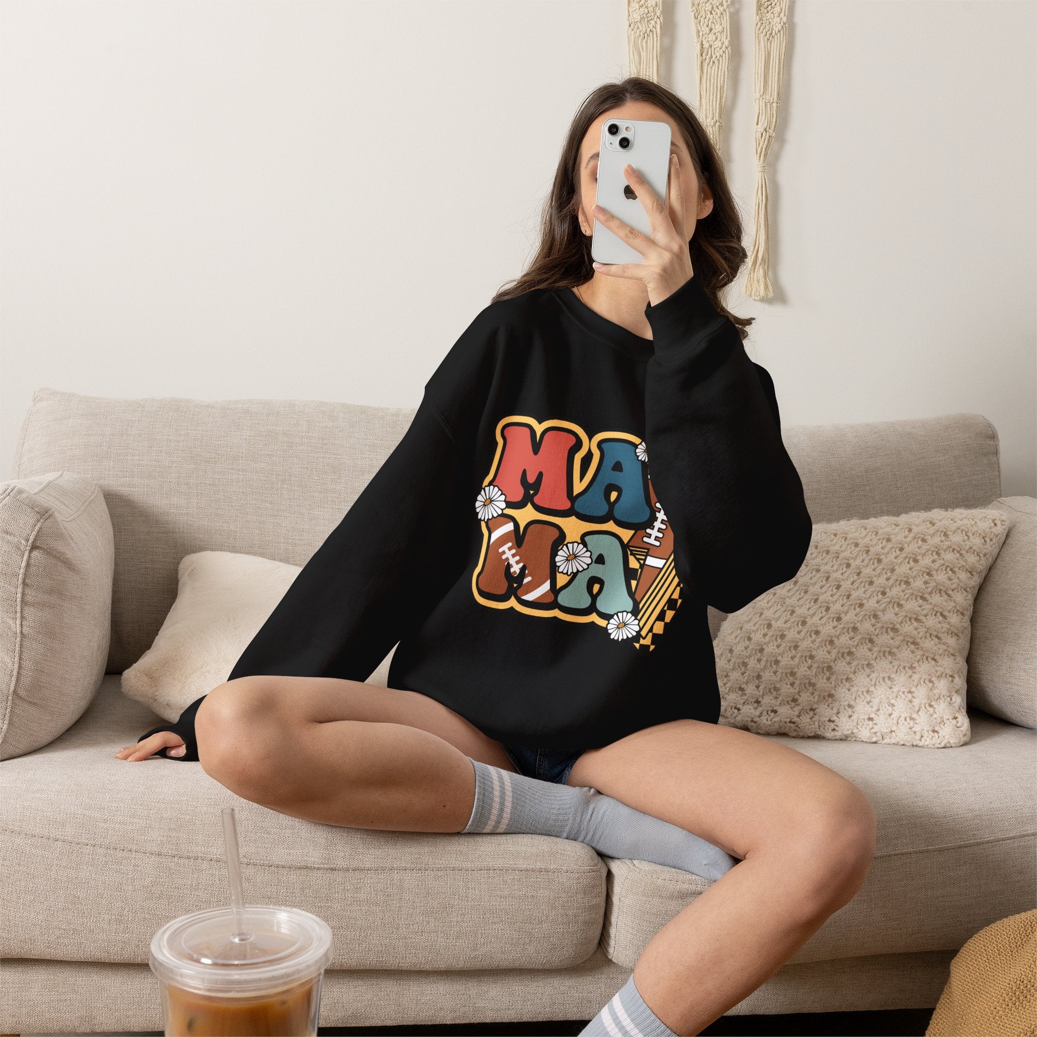 Mama Retro Football Crewneck Sweatshirt