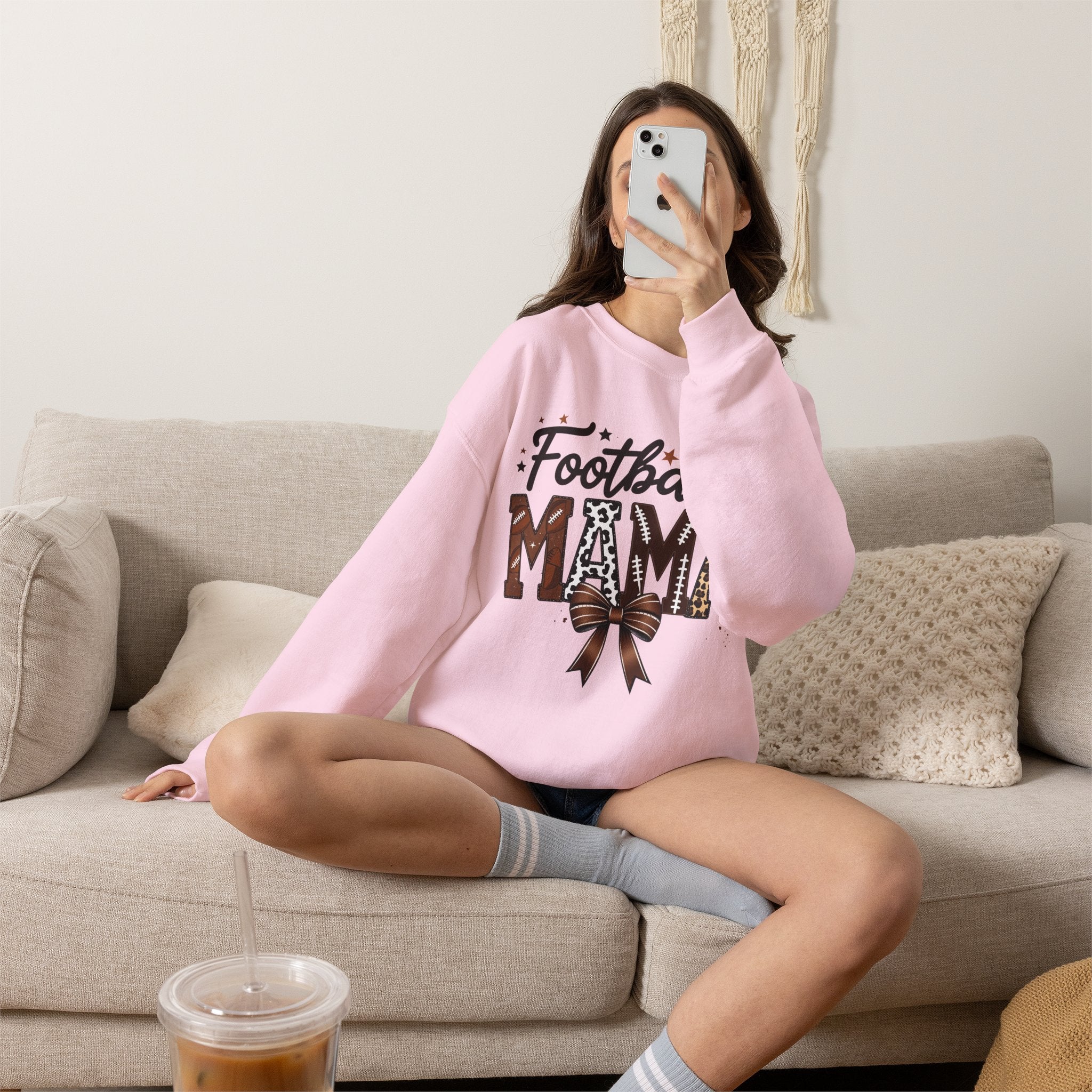 Football Mama Crewneck Sweatshirt — Leopard Print & Bow Mom Fan Pullover
