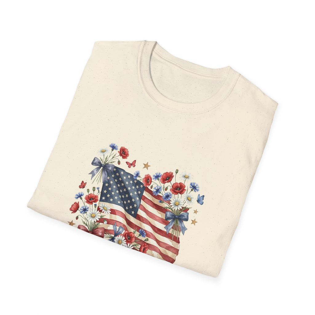 American Flag Floral Tee | Patriotic Flag T-Shirt, Vintage Stars & Roses