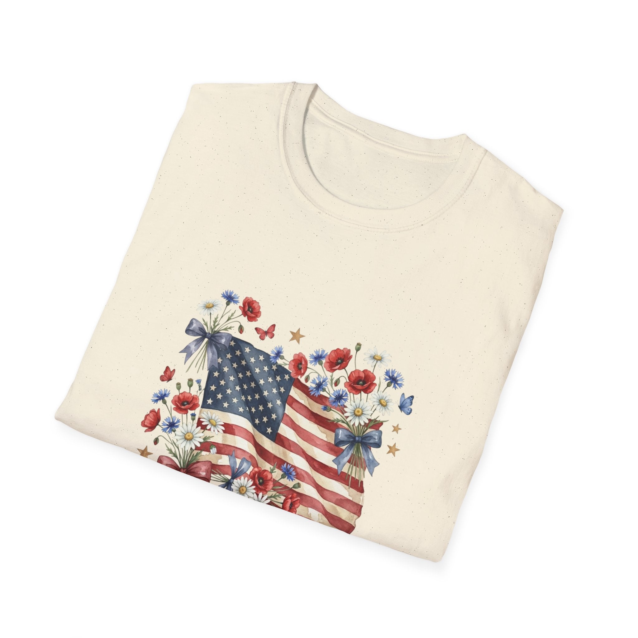 American Flag Floral Tee | Patriotic Flag T-Shirt, Vintage Stars & Roses