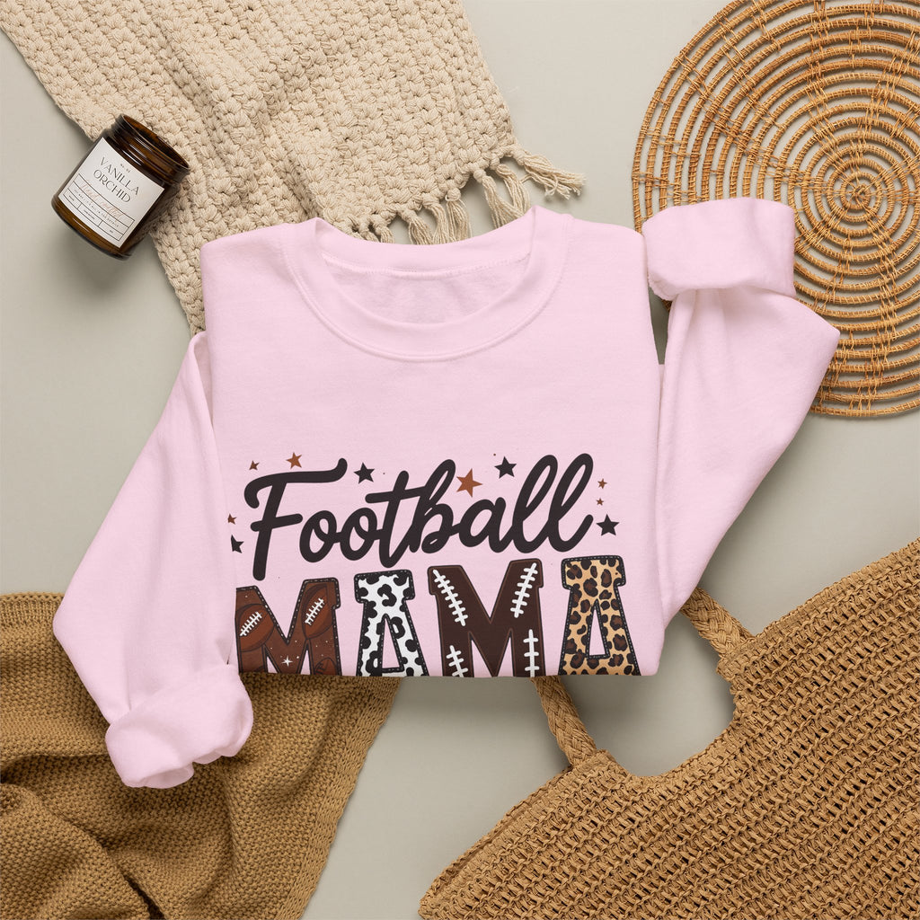 Football Mama Crewneck Sweatshirt — Leopard Print & Bow Mom Fan Pullover