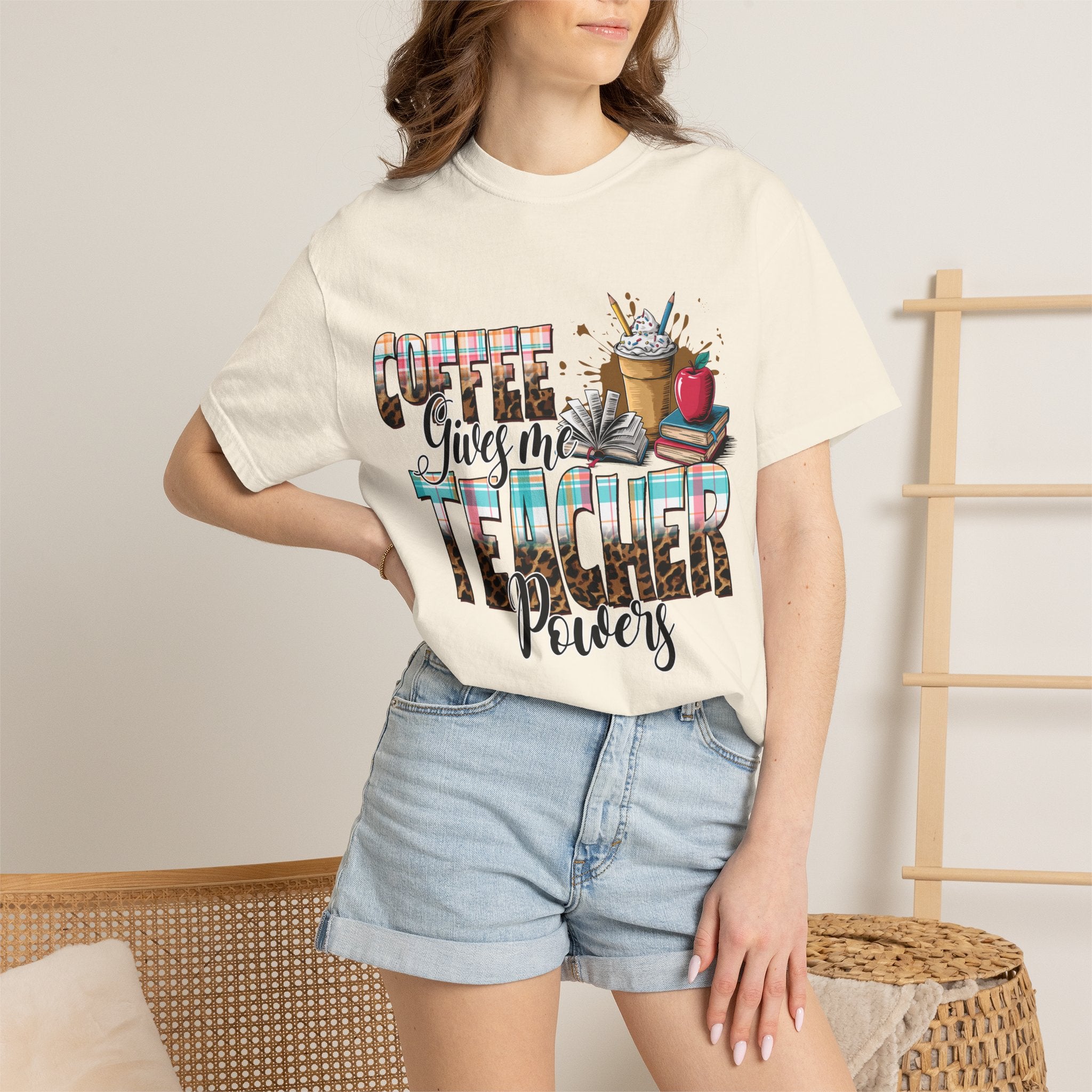 Teacher Coffee T‑Shirt — “Coffee Gives Me Teacher Powers” Graphic Tee