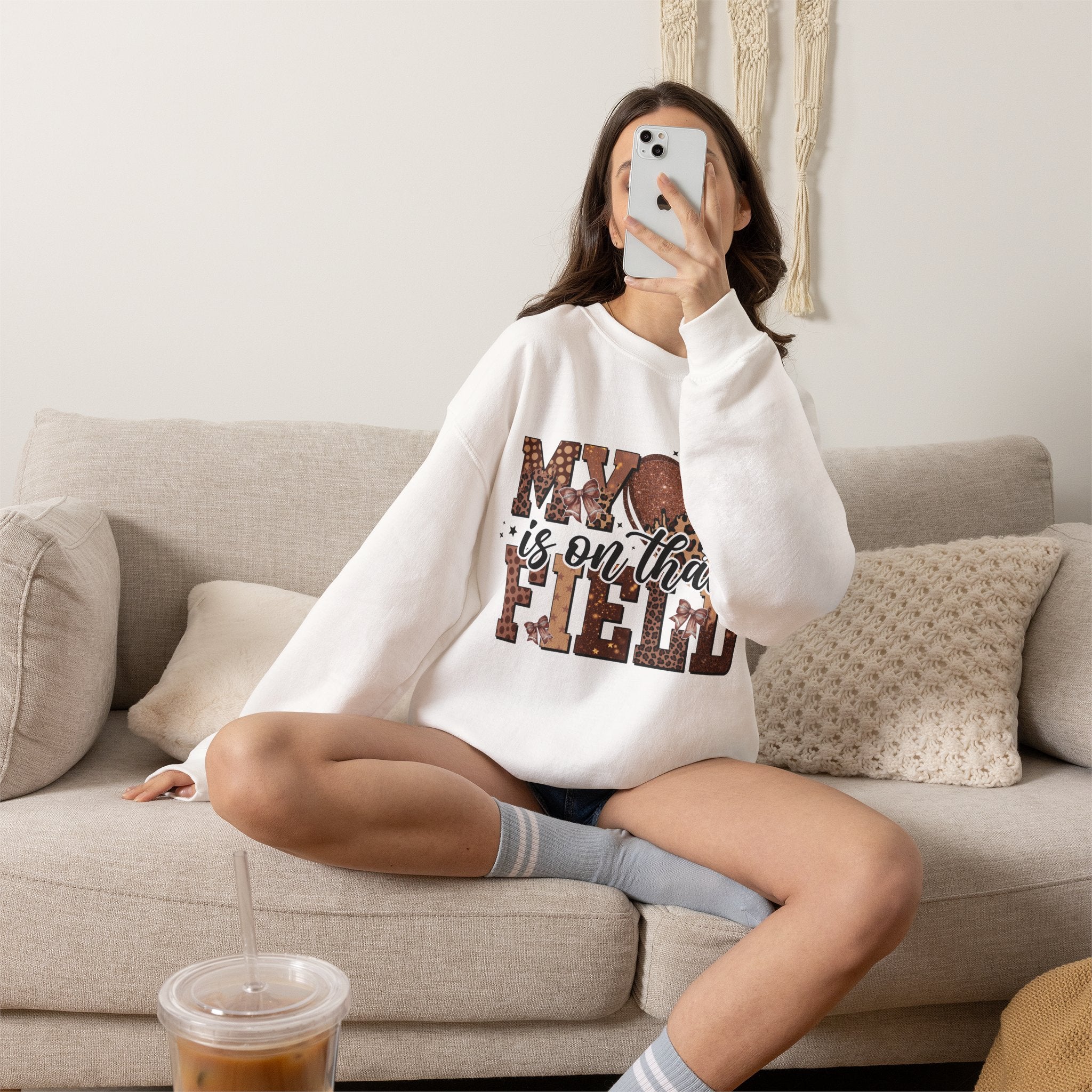 Crewneck Sweatshirt - "My Heart Is On That Field" Football Mom Pullover