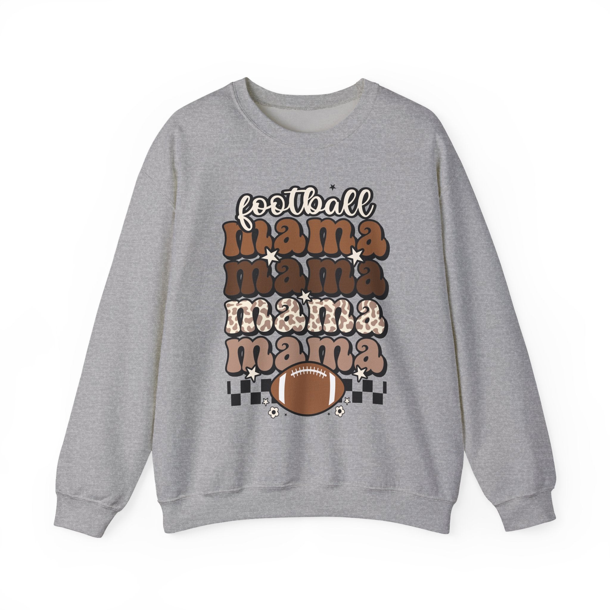 Football Mama Crewneck Sweatshirt — Retro Stacked "Mama" Design for Game Day