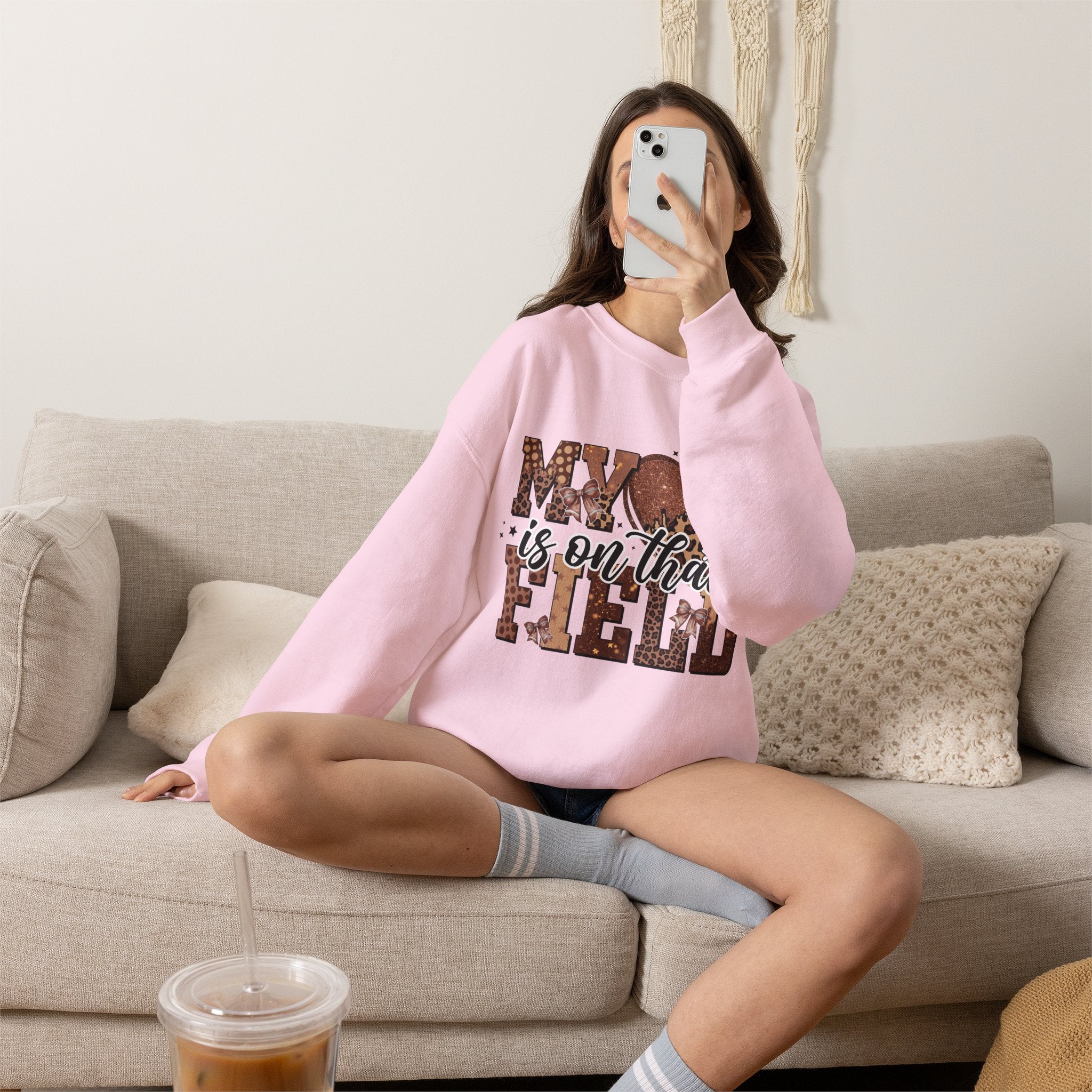 Crewneck Sweatshirt - "My Heart Is On That Field" Football Mom Pullover