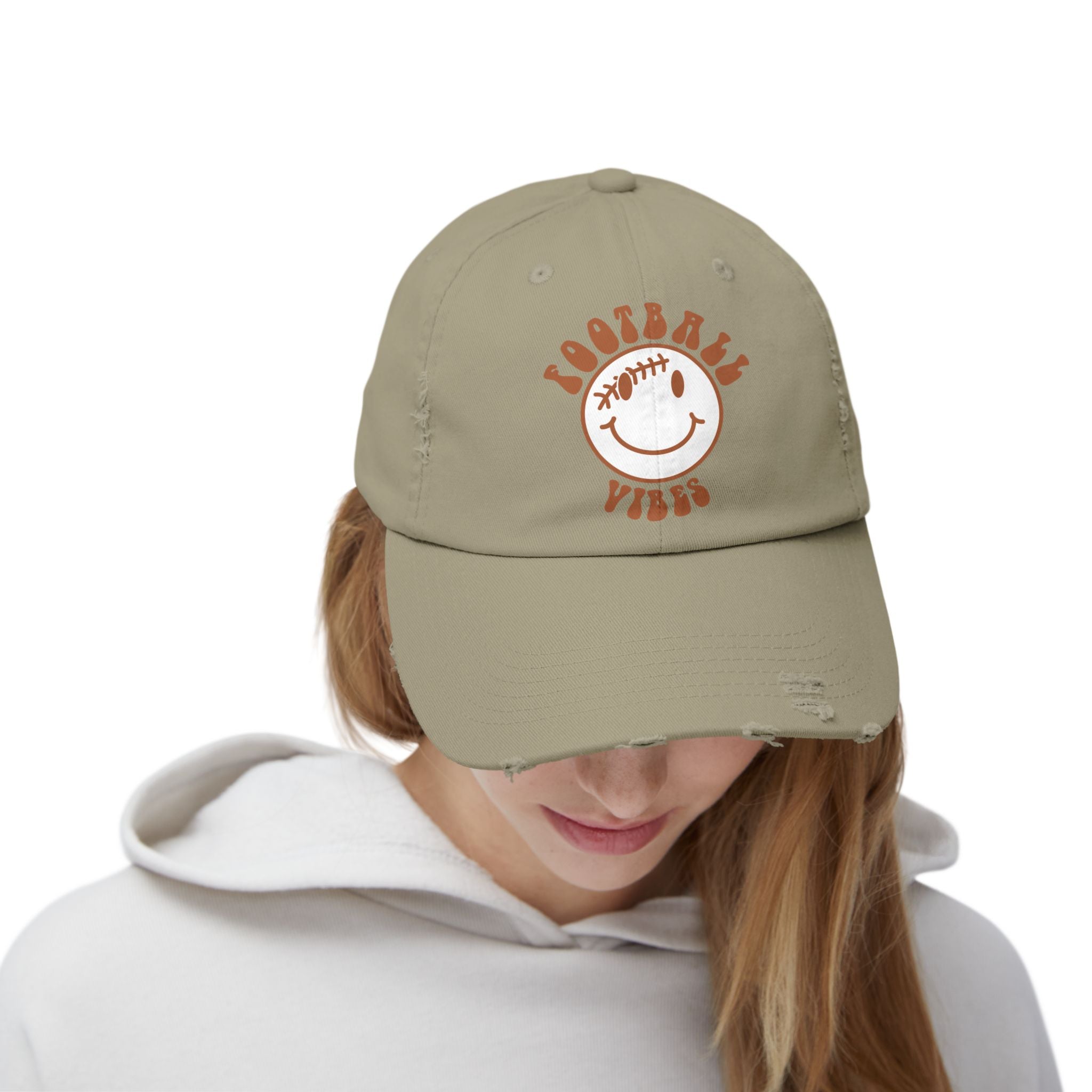 Distressed Baseball Dad Cap — 'Locally Vibes' Smiley Stitch Hat