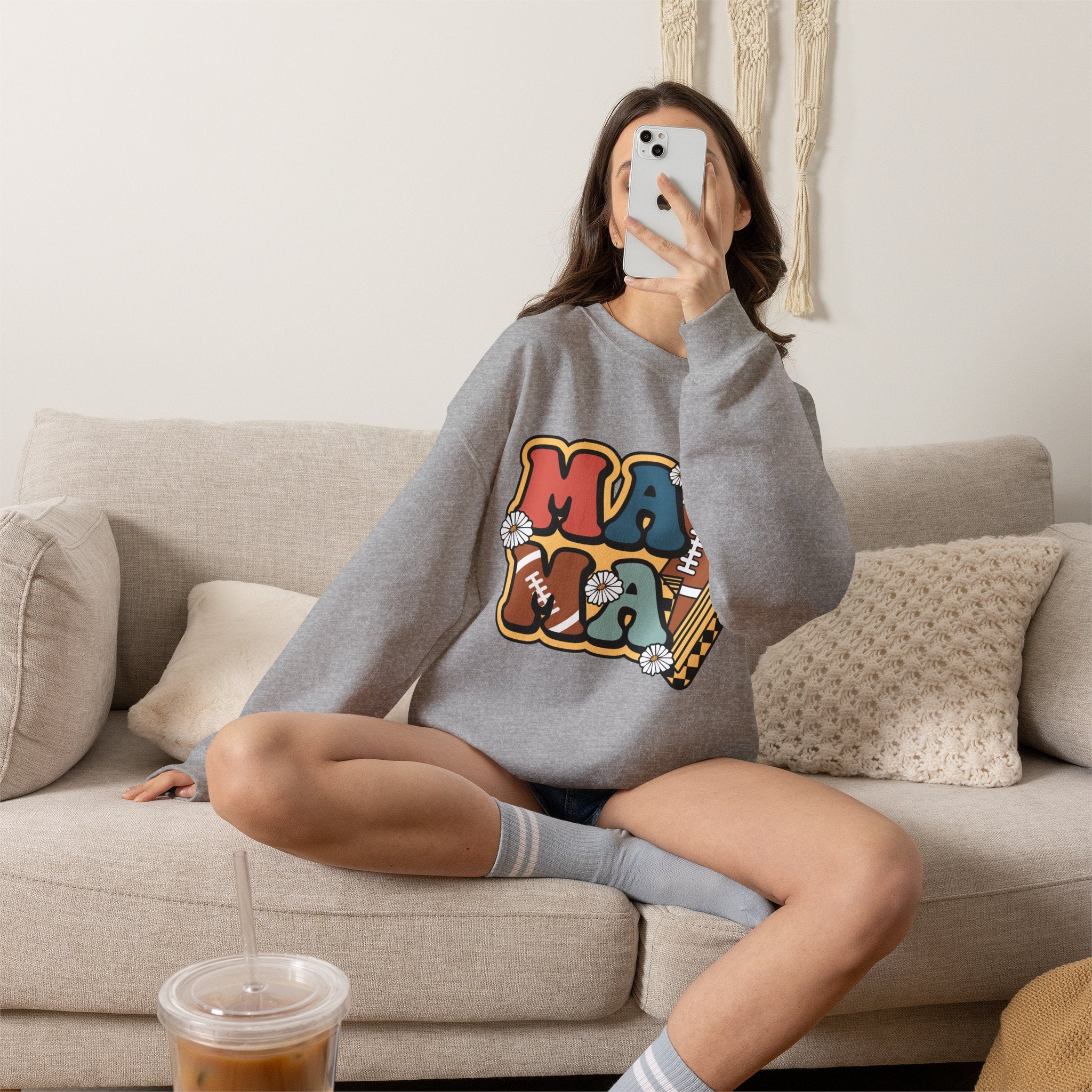 Mama Retro Football Crewneck Sweatshirt