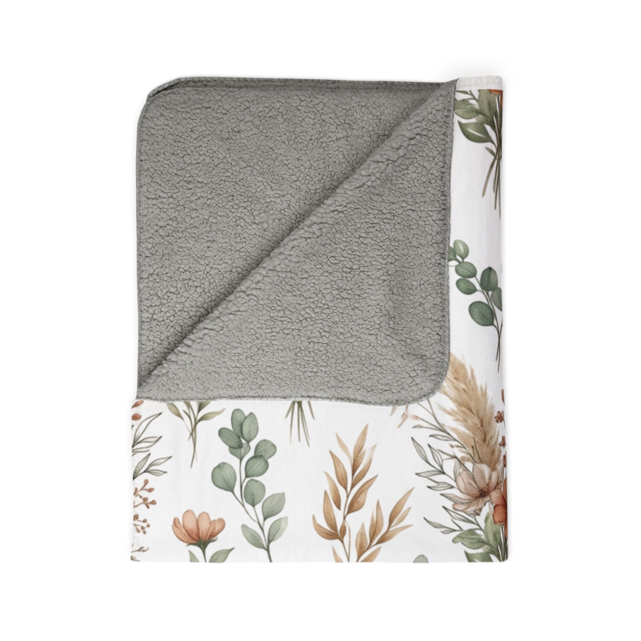 Boho Floral Sherpa Blanket — Rustic Pampas & Eucalyptus Fleece Throw