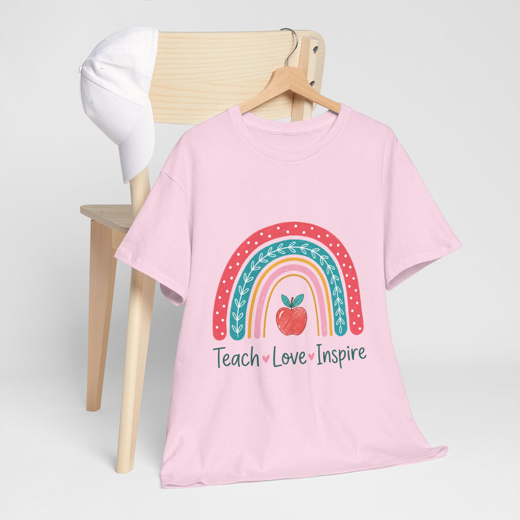 Teacher Rainbow Tee — "Teach • Love • Inspire" Cotton Shirt